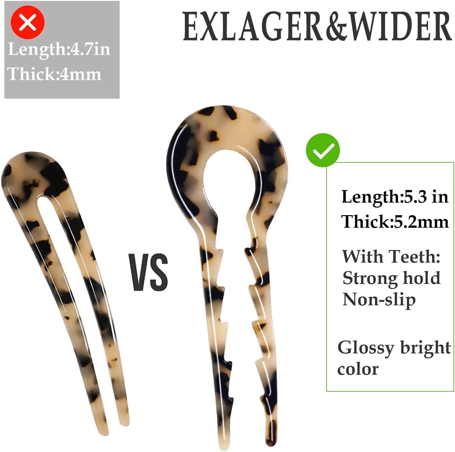 LAPOHI 5.3 Inch 3 PCS Large U Shaped French Hair Pins, Acetate French Hair Sticks Forks for Vintage Hair Updos Buns Thick Hair(Amber Gradient&Tortoise Shell&Creamy Yellow) image number 6