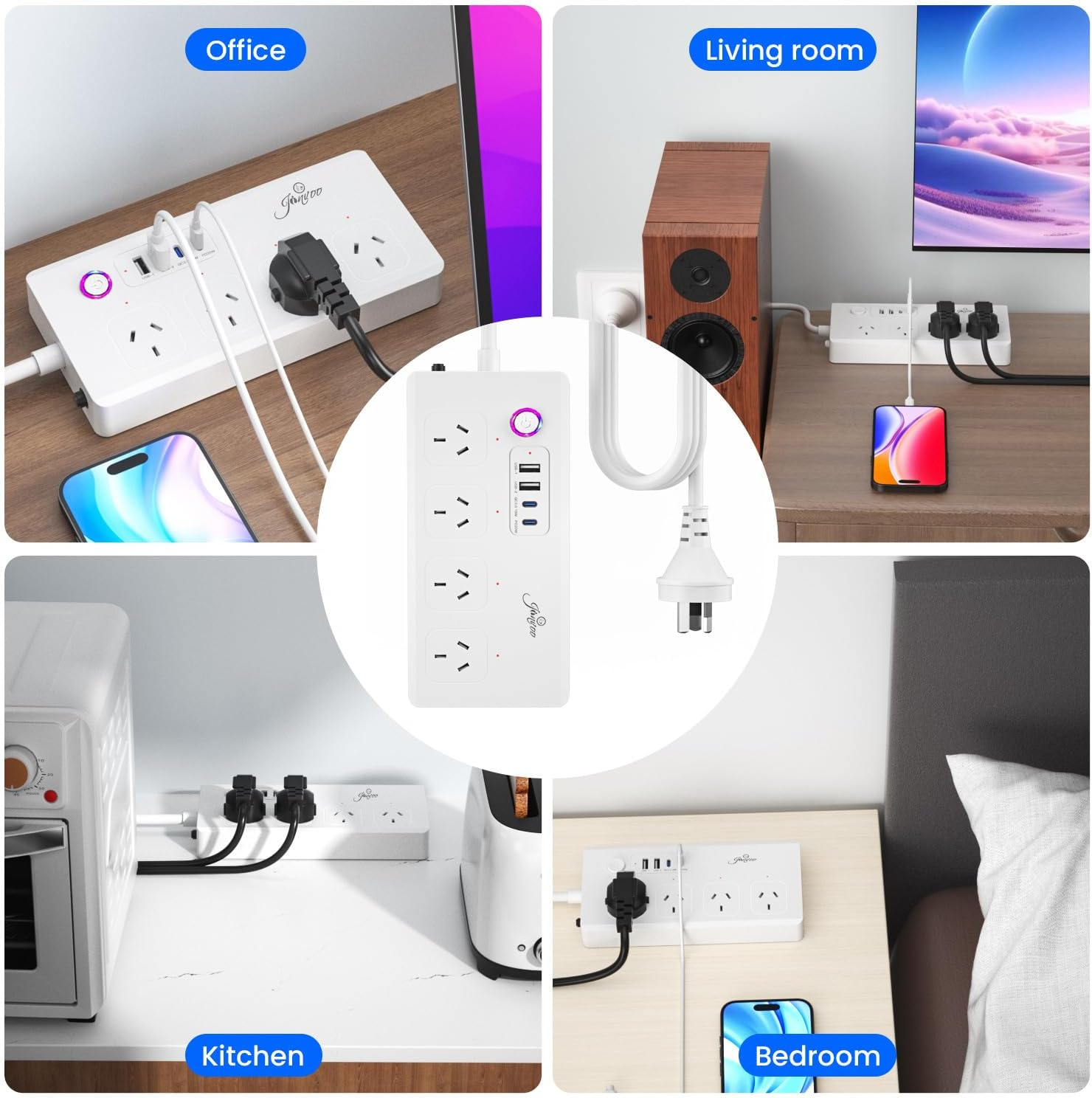 Uantii Tuya Wifi Power Strip Surge Protector Smart Universal Power Extension with 2 Type C Port(Pd 20W Fast Charging),Timing Schedule App Control Compatible with Alexa Works with Google Home (White) image number 5