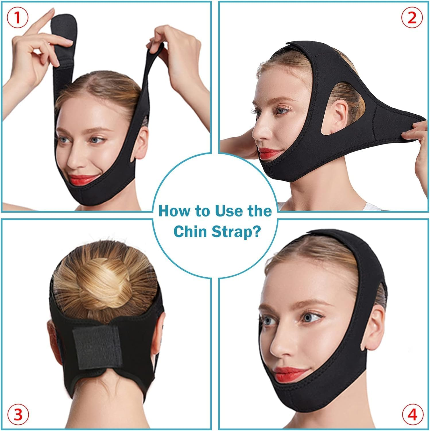 Anti Snoring Device Anti-Slip Adjustable anti Snoring Chin Strap,Snoring Reduction Stop Snoring Device Snoring Solution,Professional Effective anti Dry Mouth Chin Strap Stop Noise Snoring Strap (L) (Black) image number 1