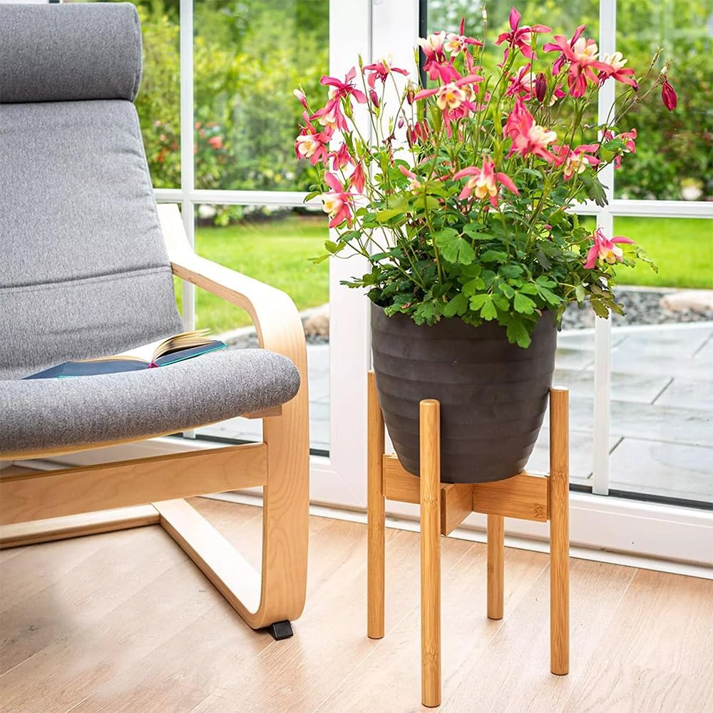 TOMVAES Bamboo Plant Stand,Flower Potted Holder,Adjustable Plant Stand Indoor,Small Flower Stand for Window Garden Balcony Home Decor Living Room Bedroom image number 6