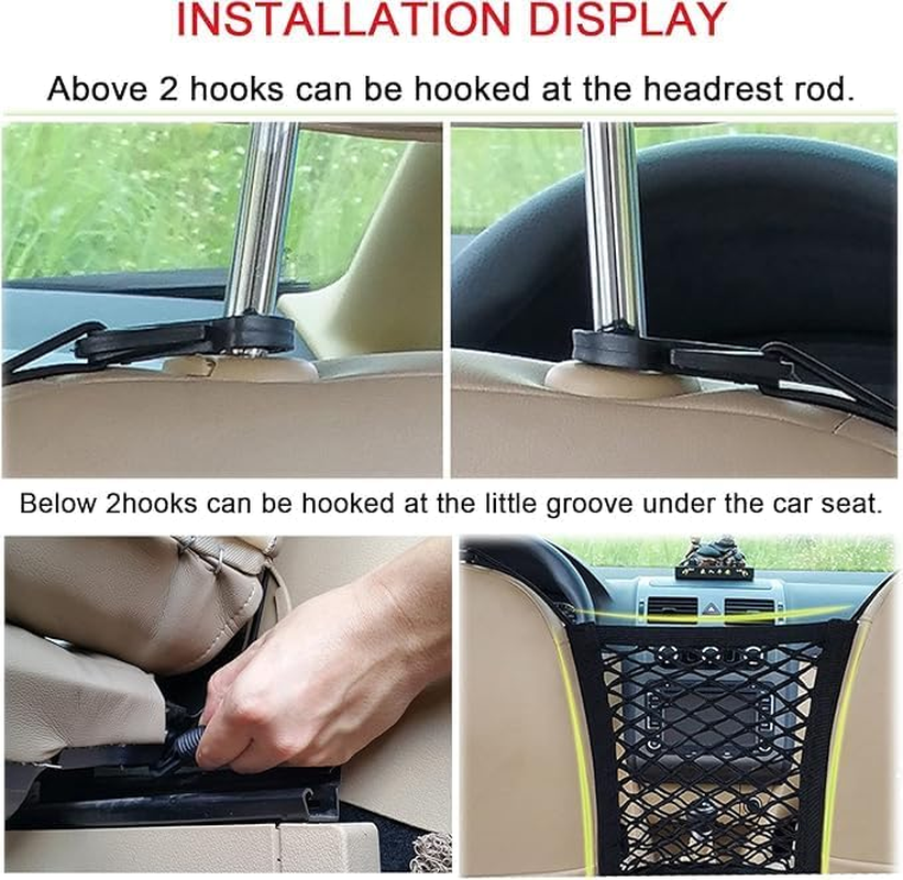 Car Seat Mesh Tidy Storage Net, 1Pc Dog Car Net Barrier with with 4 Hooks, Pet Safety Barrier Vehicle Mesh Organizer Seat Back Net, Dog Barrier Disturb Stopper Storage Pouch image number 5