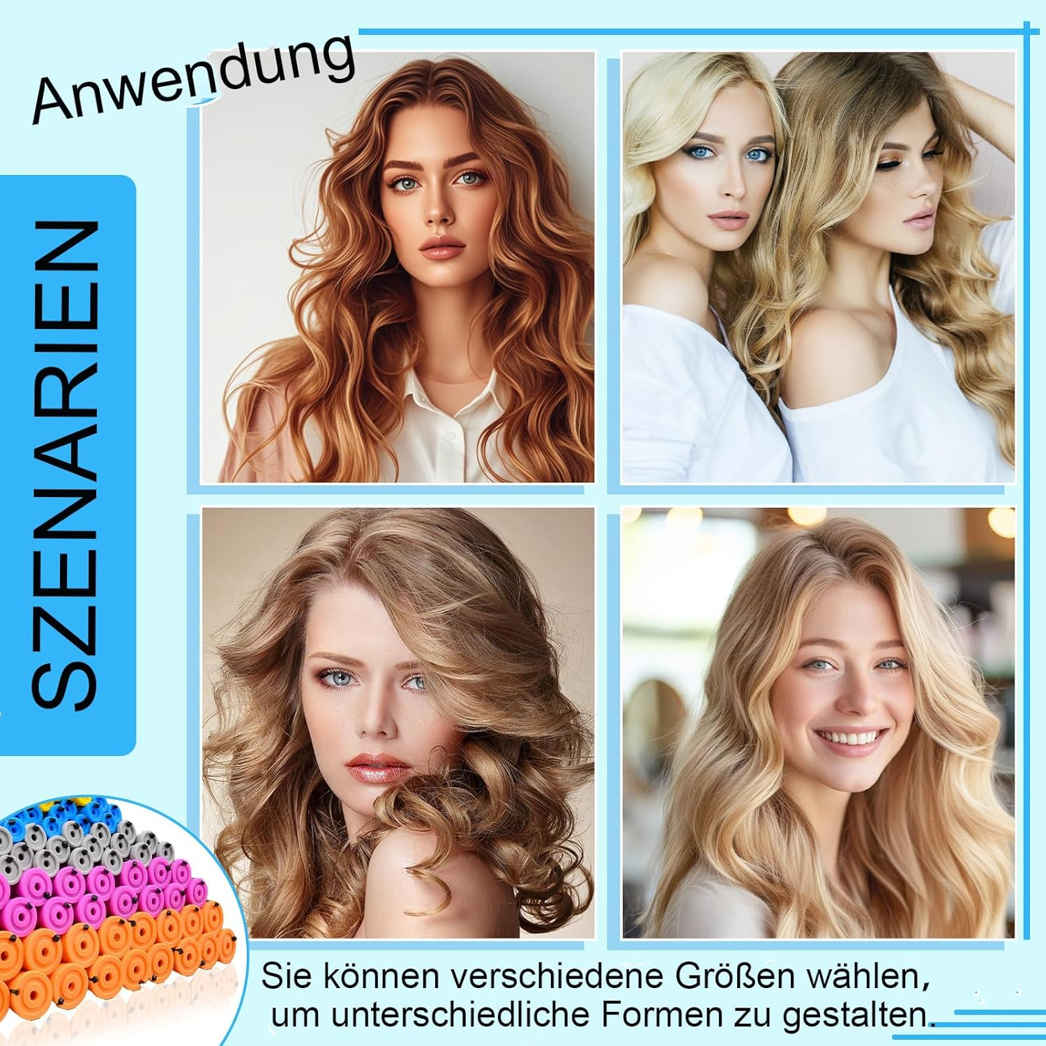 Pack of 300 Perm Rollers, Small Hair Rollers in 5 Sizes, Hair Rollers with Elastic Band for Long & Short Hair, Natural Large Medium Small Curls, 0.7/0.9/1.5/1.9/2.2 Cm image number 4