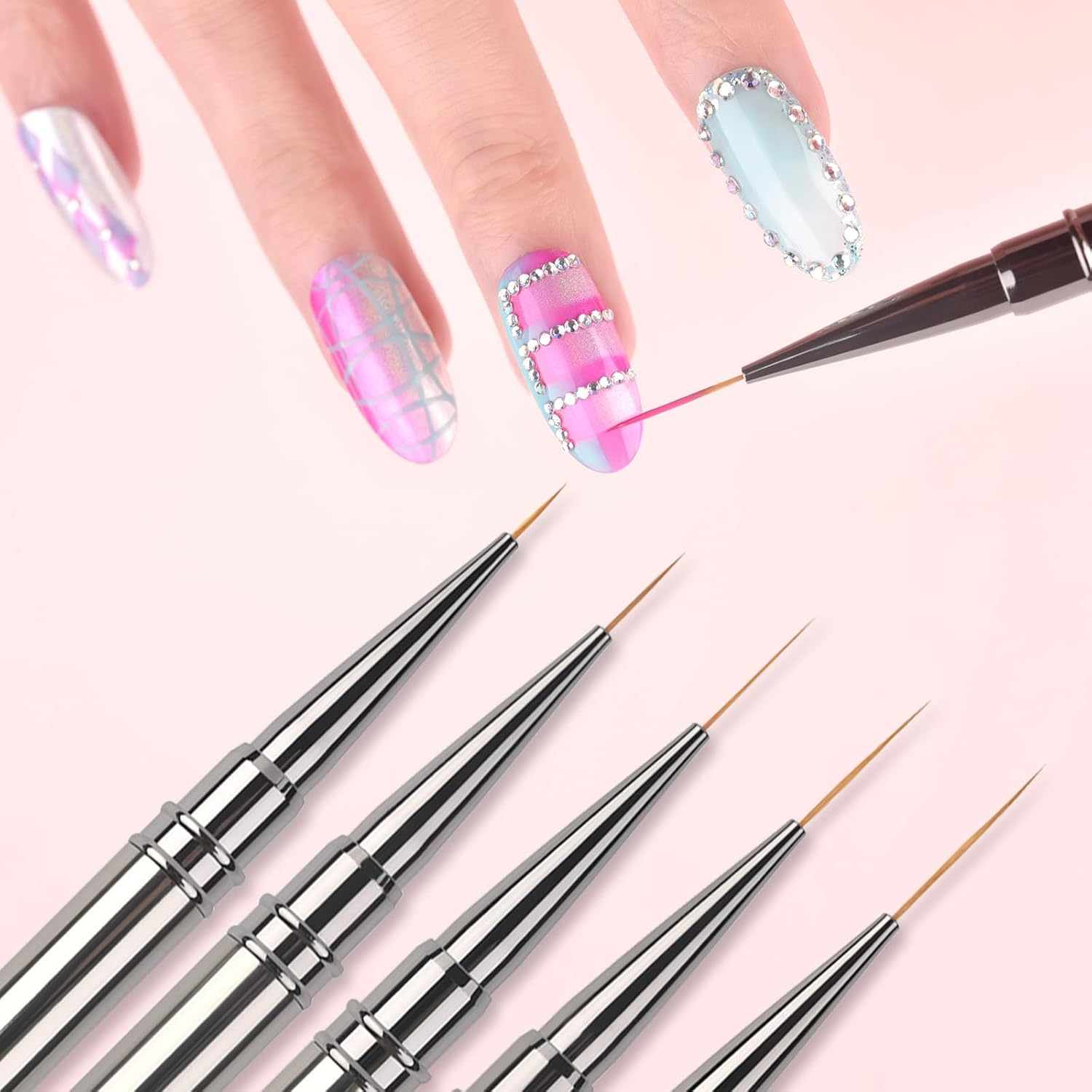 KADS Metal Handle Fine Liner Nail Brush 5 Sizes to Choose 6Mm/9Mm/12Mm/15Mm/18Mm Ultra-Thin Bristles Drawing Smudging Framing Lining (18Mm) image number 5