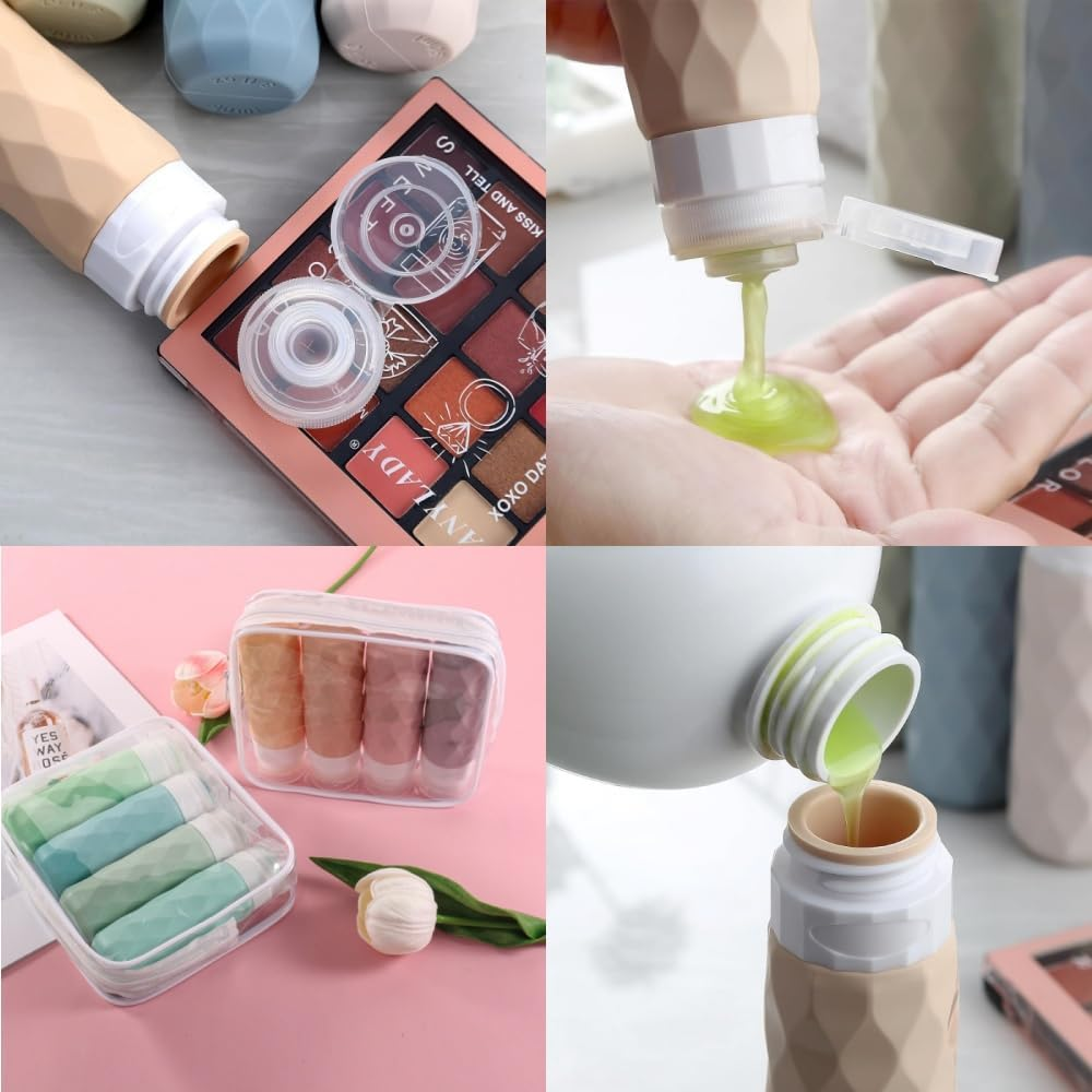 Travel Bottles for Toiletries with Labels, 90 Ml Silicone Travel Bottles Set with Clear Zipper Toiletry Bag, Leakproof Refillable Squeeze Travel Size Containers for Shampoo Conditioner (Cream) image number 1