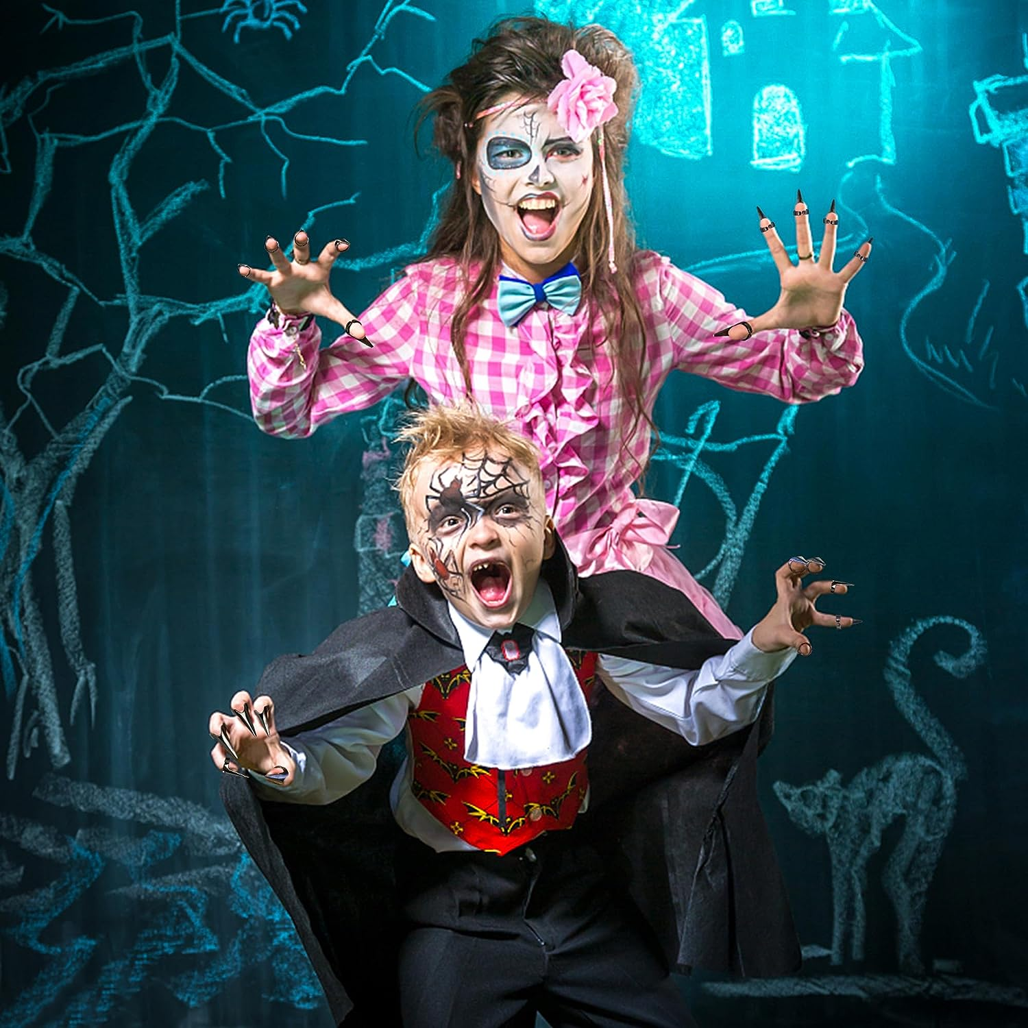 XIPEGPA 40 Piece Full Finger Set Claws Rings Vintage Metal Ring Finger Claws for Cosplay Gothic Talon Nail Art Holiday Party, Metal image number 4