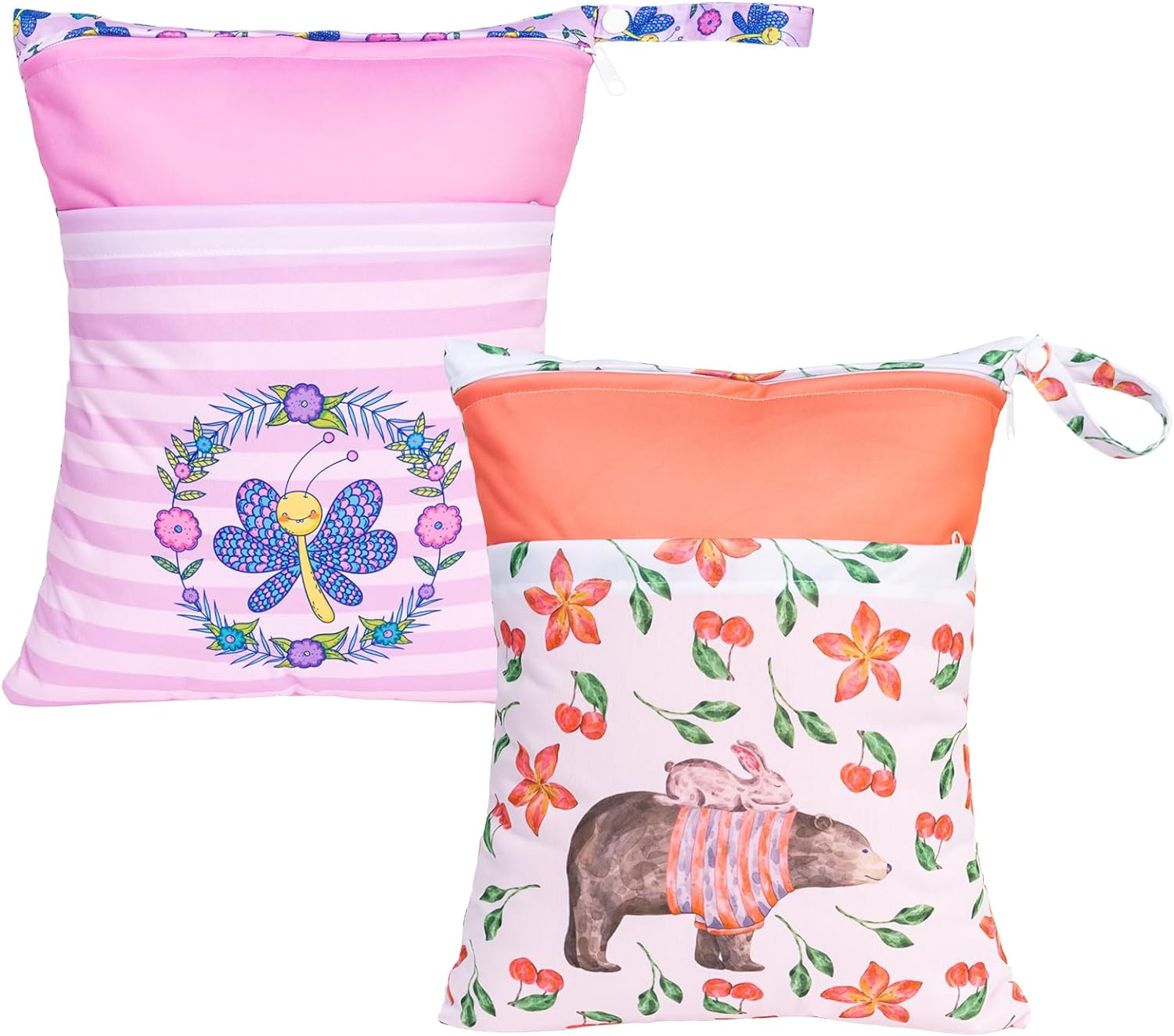 ALVABABY 2Pcs Cloth Diaper Wet Dry Bags Waterproof Reusable with Two Zippered Pockets Travel Beach Pool Daycare Soiled Baby Items Yoga Gym Bag for Swimsuits or Wet Clothes L-AMD0467-AU image number 1