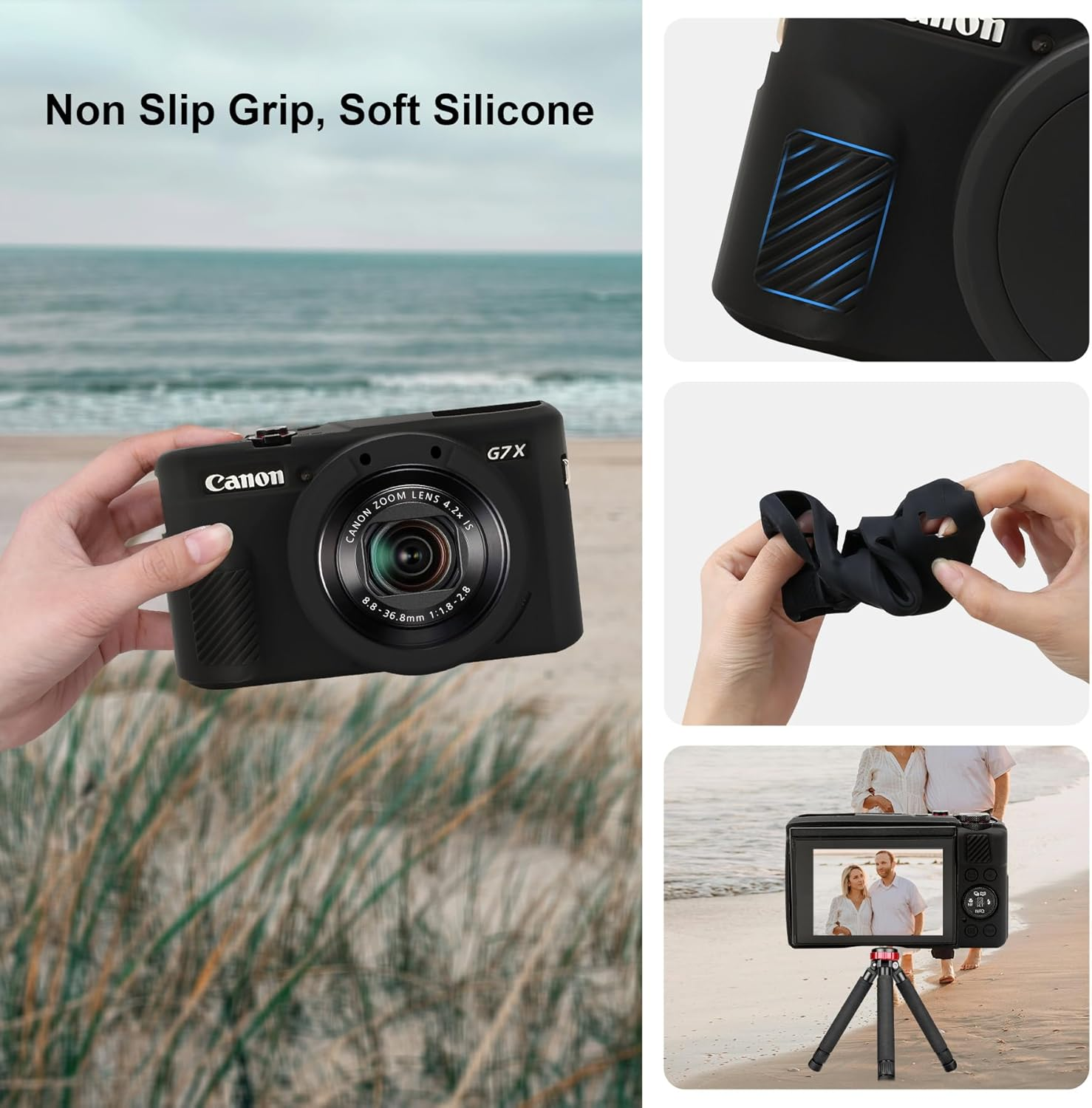 Canboc Protective Case for Canon Powershot G7X Mark II Digital Camera, G7 X Mark II Soft Silicone Cover with Removable Lens Cover, Black (Case Only) - Pink image number 5