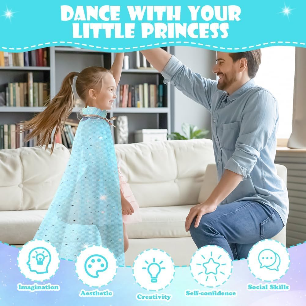 Vicloon 10PCS Princess Cape Set, Princess Dress up Cloak with Crown, Wand, Jewelry, and Bag, Princess Dress up Clothes - Pink image number 2