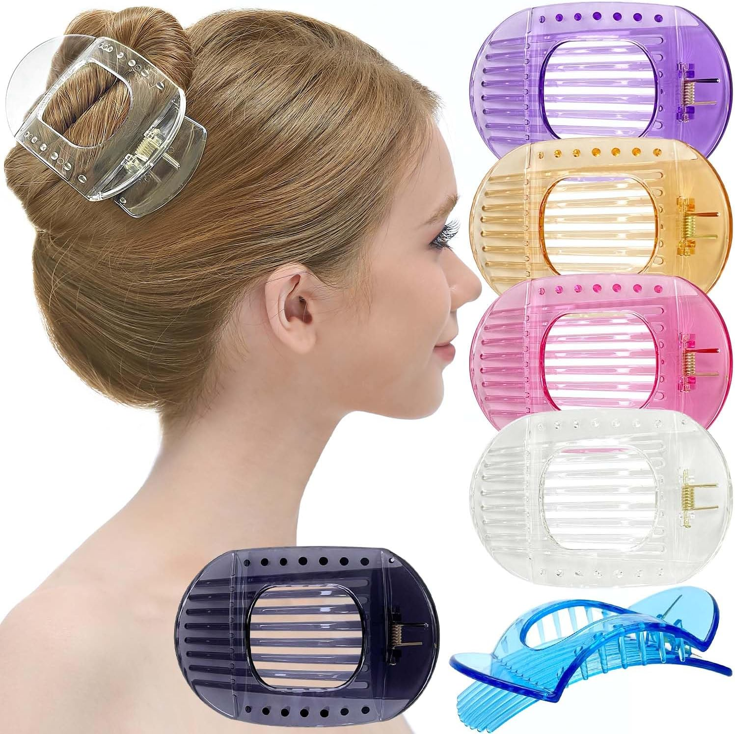 RC ROCHE 6 Pcs Flat Claw Hair Clips for Women Thick Hair French round Duckbill Square Secure Strong Hold Grip Clamps Barrettes Curved No Slip No Crease Plastic Styling Cute, Medium Transparent image number 3