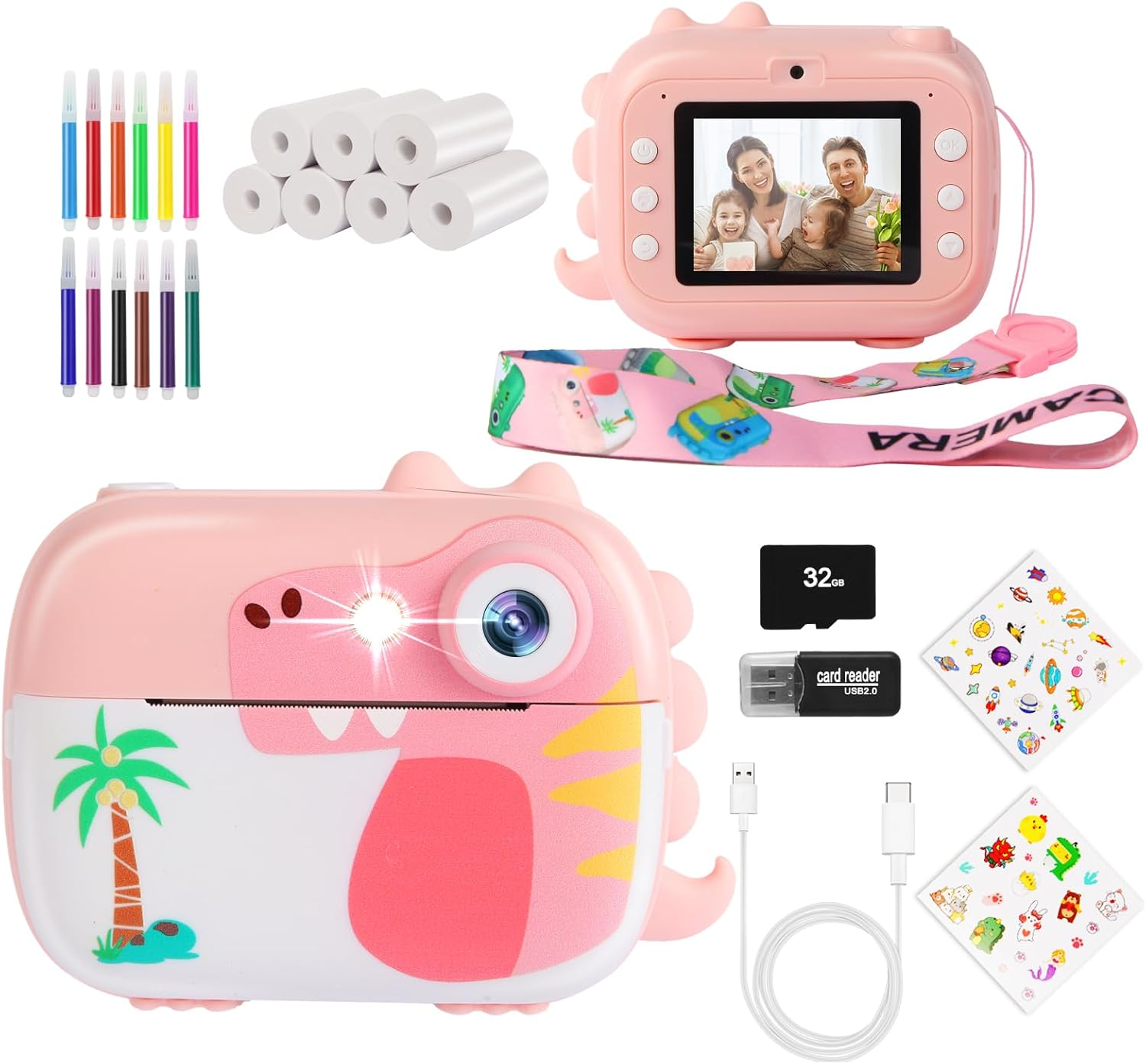 Kids Camera Instant Print,Children Digital Camera Toy with HD Video for Kids Aged 3-12,Christmas Birthday Festival Present for Girls Boys, 7 Rolls Instant Paper&32Gb Card,M3