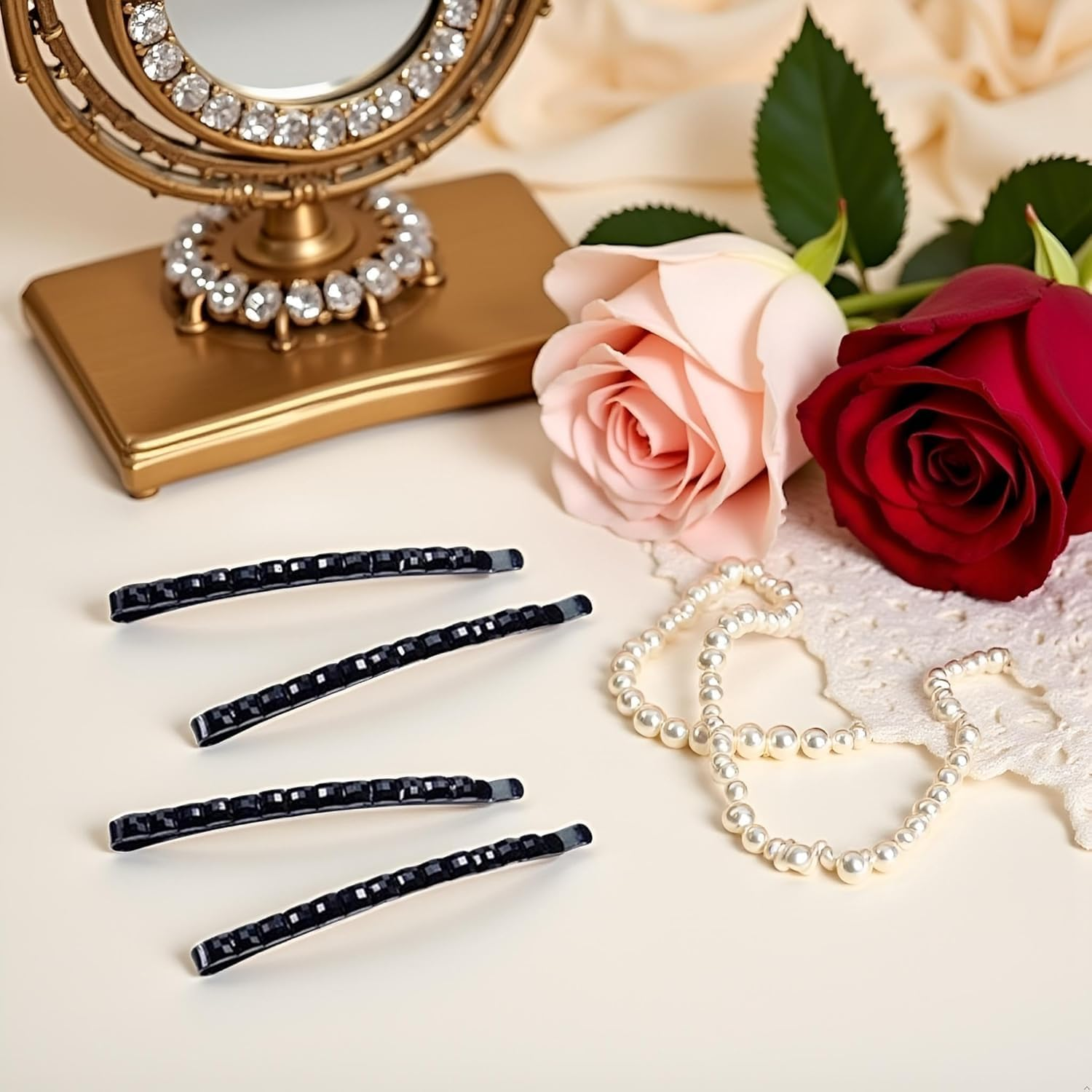 4 Black Rhinestone Hair Clips Shiny Hair Pin Crystal Diamond Hairpin Sparkly Hair Decoration for Women Hair Clip Metal Hair Clip Hairpins Hair Accessories image number 2