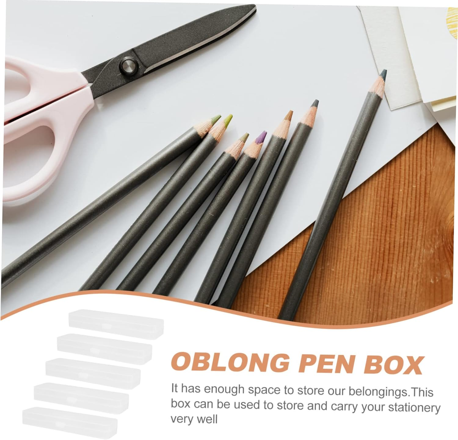 SEWACC 5Pcs Oblong Pencil Storage Box Scratch-Resistant Stationery Organizer for School Office and Home Use Semi-Transparent Design Ample Space for Pens and Accessories image number 1