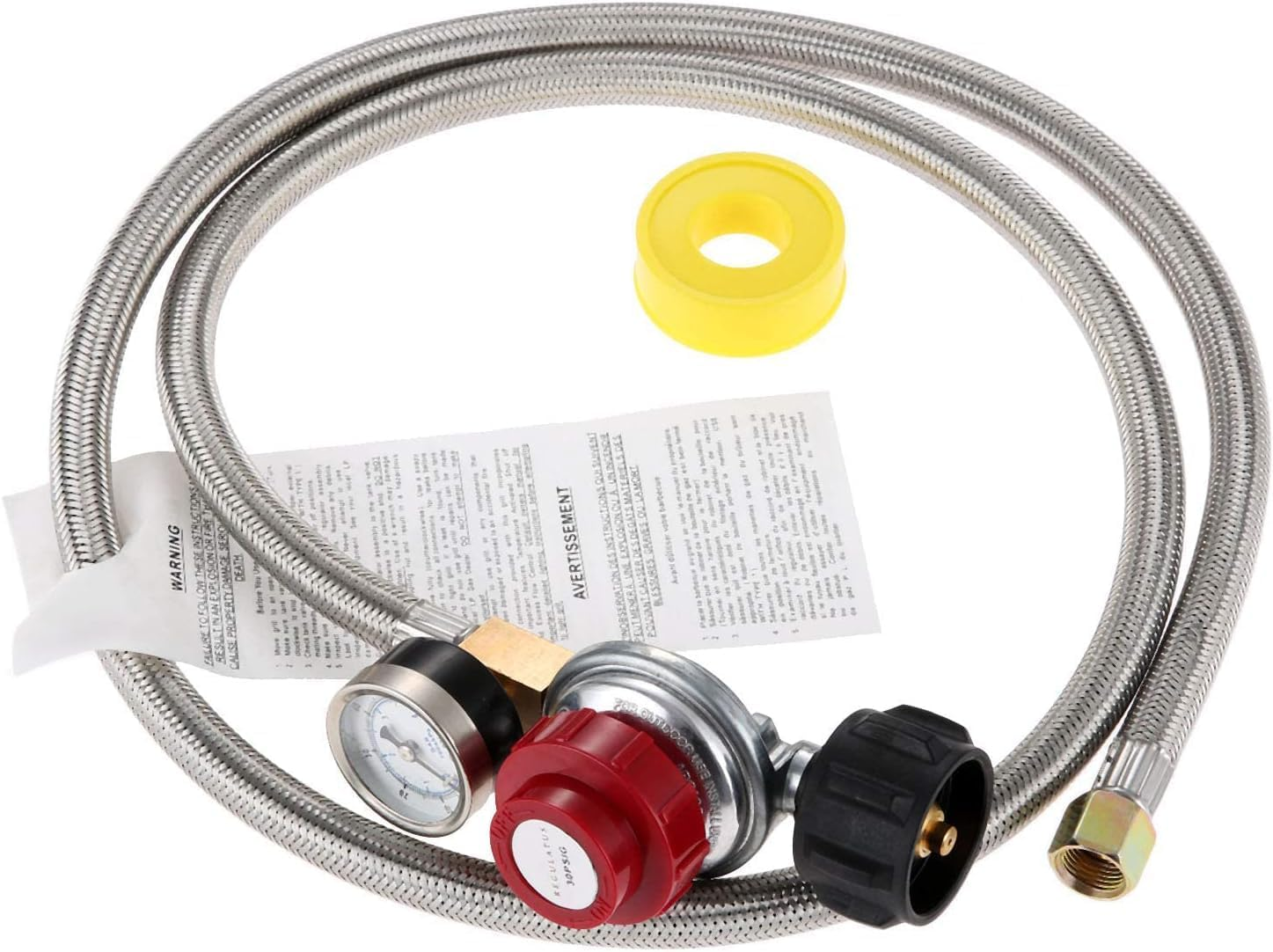 Mtsooning 0-30 PSI High Pressure Adjustable Propane Regulator with Stainless Steel Braided Hose& Gauge, 60&rsquo;&rsquo; Hose Qcc1/Type1 to 3/8" Female Flare, for BBQ Fire Pit Gas Stove Forge Smoker Turkey Fryer image number 6