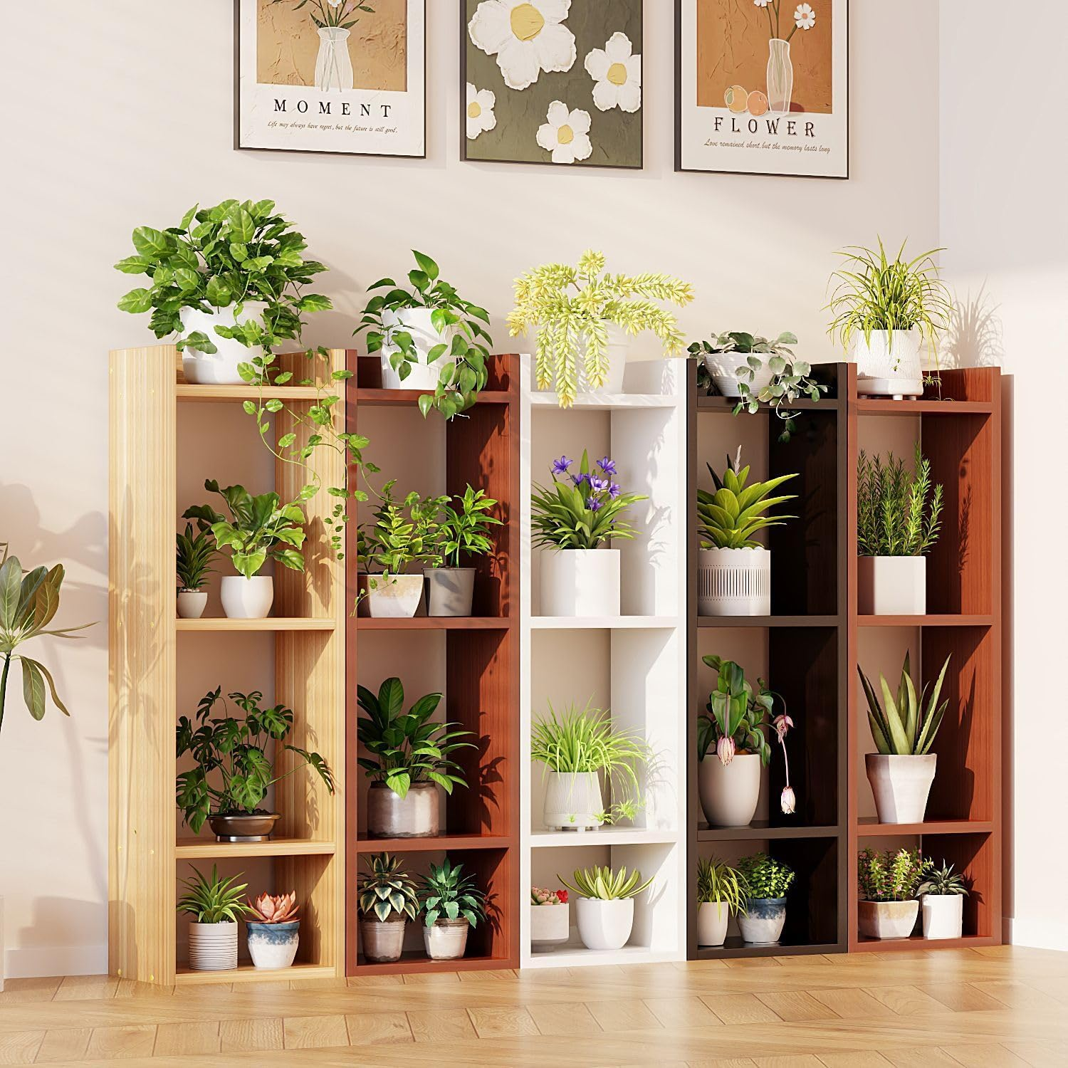 Hbluefat 4 Tier Small Bookcase, Floor Standing Open Bookshelf, Multipurpose Display Storage Organizer Shelf for Home Office Living Room Bedroom (Teak) - Wood image number 7