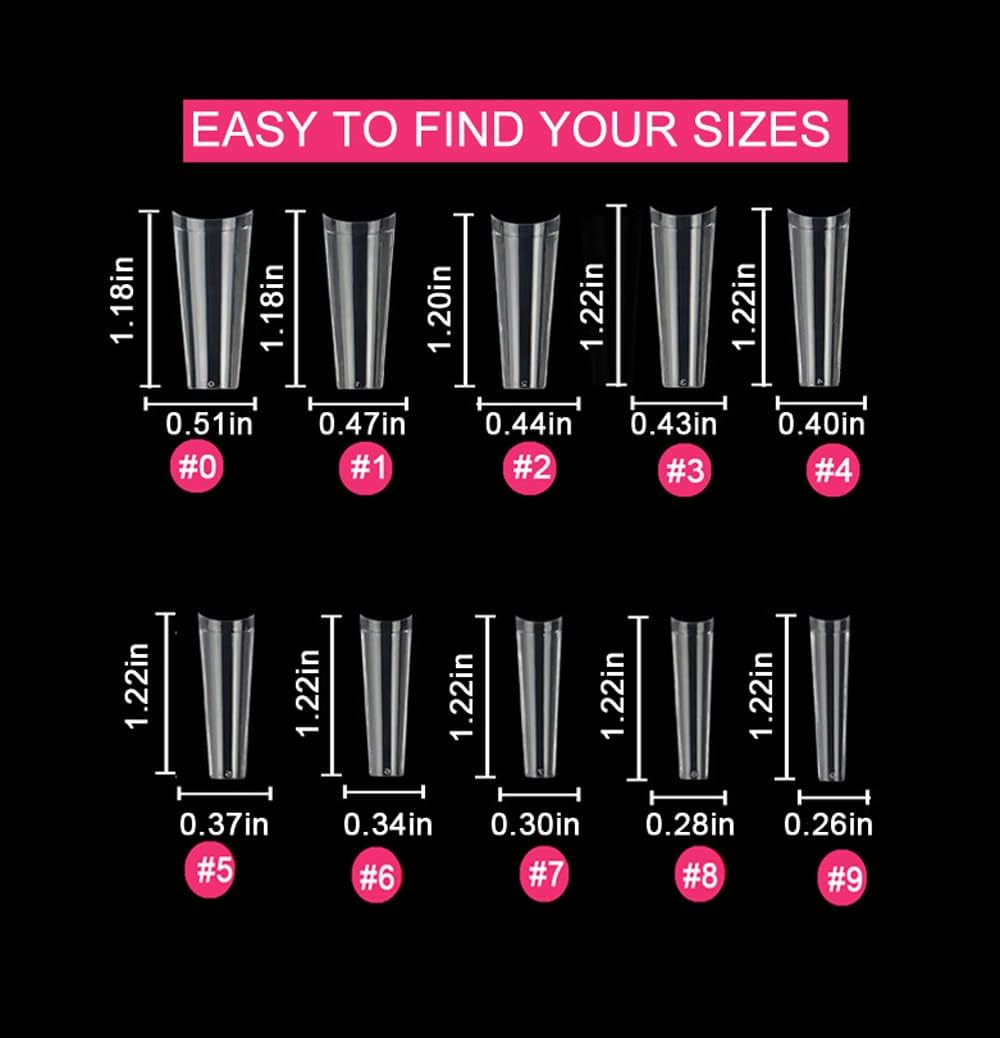 SWETIDY 500Pcs No C Curve Coffin Nail Tips, Clear Long Coffin Shaped Acrylic Fake Nails Flattened Half Cover False Nails with Box for Nail Salon Professional and DIY Nail Art 10 Sizes image number 5