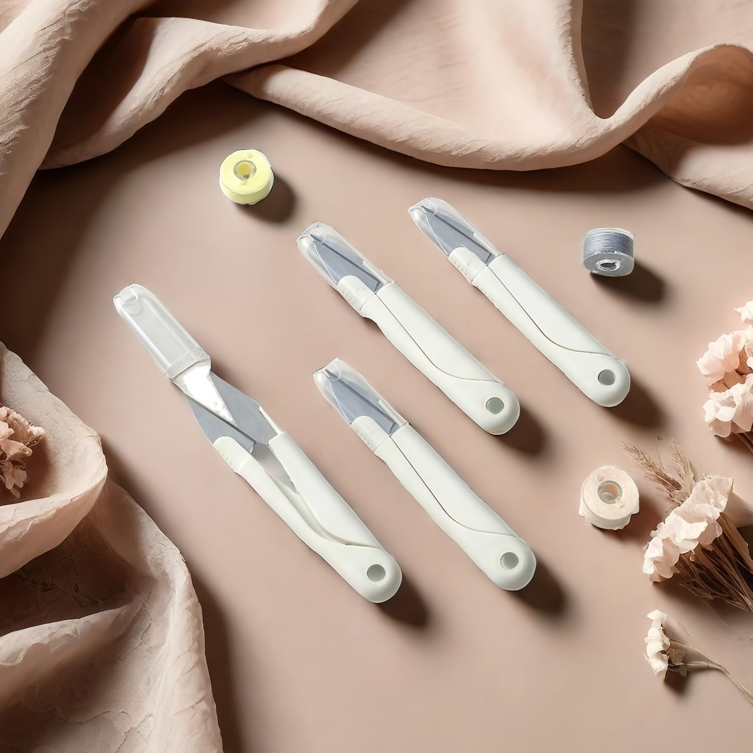 U-Shaped Sewing Thread Scissors with Protective Cover, 4 Piece U Shaped Sewing Cutters with Cap, Small U Shape Sewing Scissor U-Shape Fabric Scissors image number 2