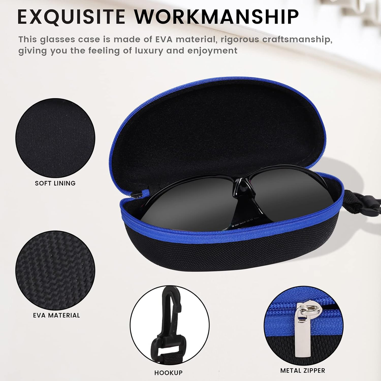 SVNXI 3 Pieces Portable Hard Shell Sunglasses Case, Zipper Eyewear Eyeglasses Case with Hook for Women Men Travel Sports - 3 X Black image number 2