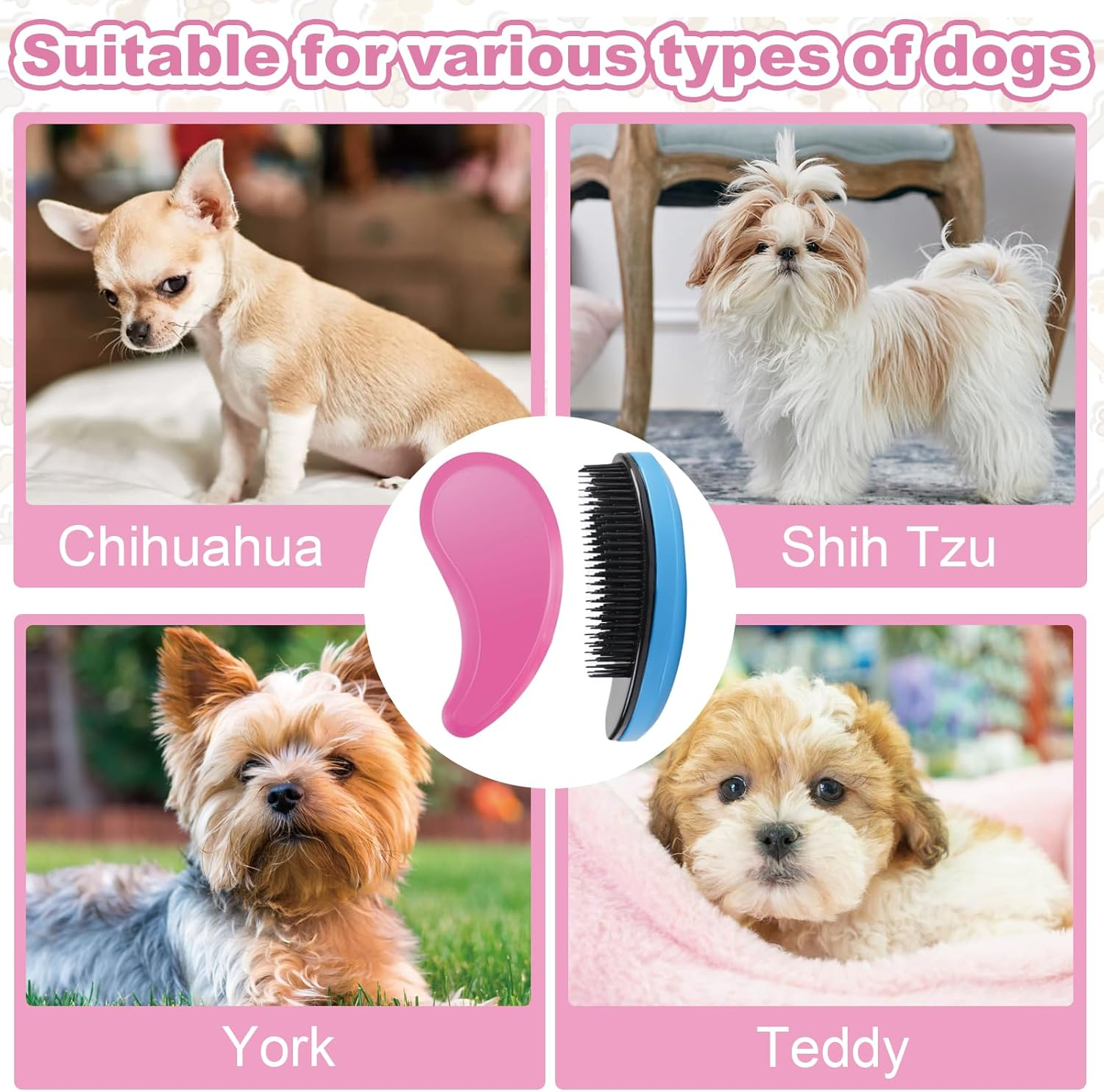 2 Pcs Puppy Brush, Dog Brushes for Grooming, Soft Dog Brush Gentle Puppy Dog Hair Remover Brushes for Teddy Yorkies Maltese Shih Tzu Chihuahua Grooming (Pink, Blue) image number 3