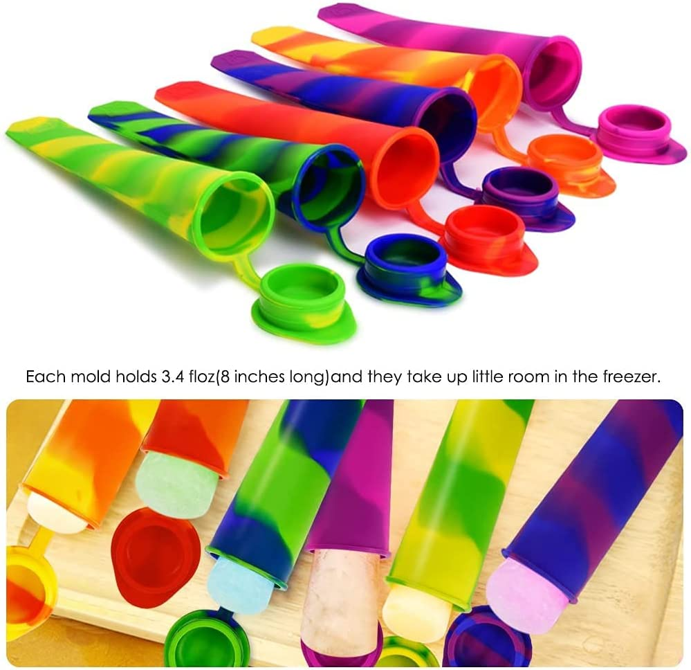 Worldtree Silicone Ice Pop Molds Set of 6, Mold Colored Rainbow Swirl Ice Popsicle Mold Maker with Attached Lids. (Asorted Color) image number 4