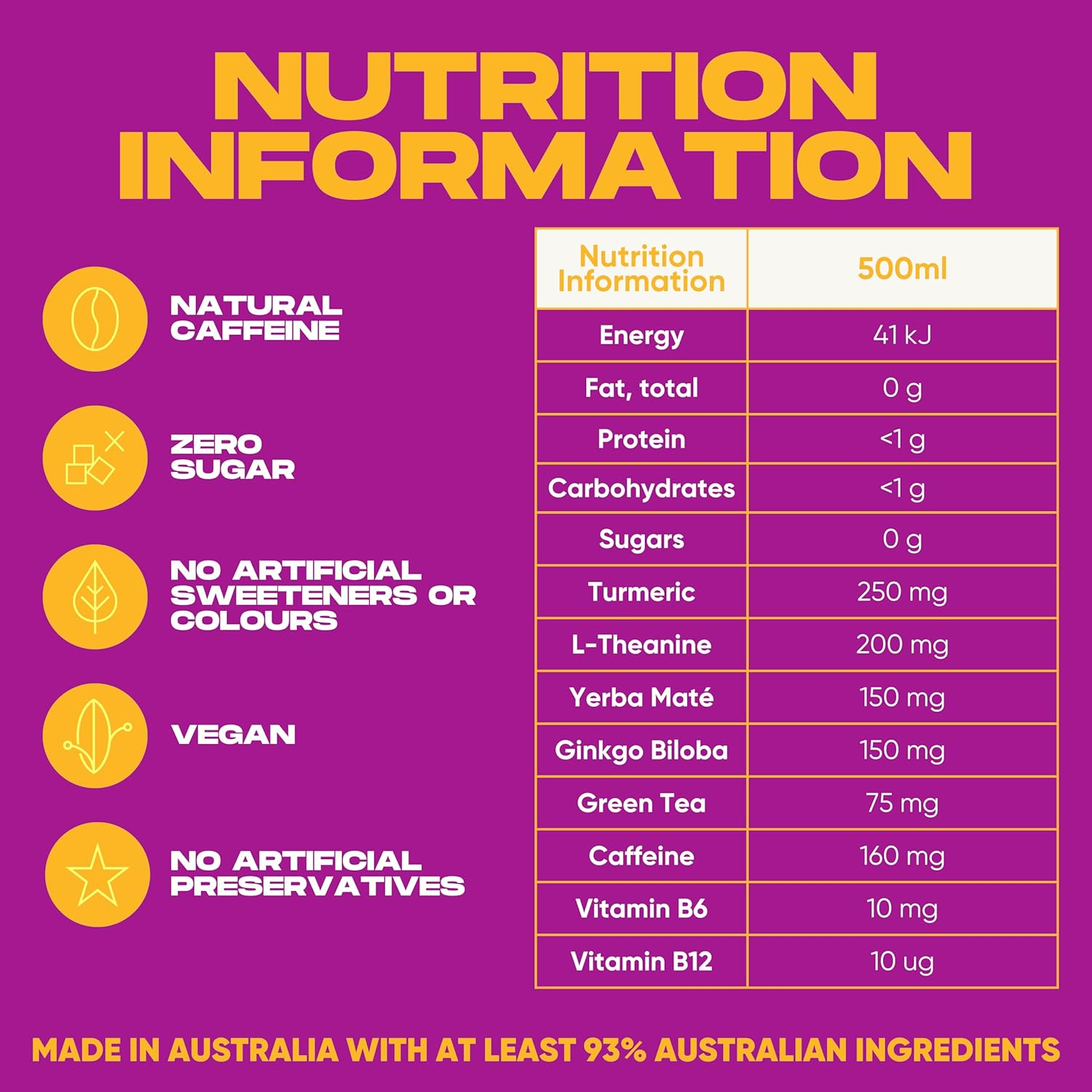 Shine Charged Healthy Energy Drink Carbonated Mixed Berry - Sugar Free Performance Yerba Mate Nootropic, Natural Caffeine, Adaptogens & B Vitamins, 12 X 500Ml image number 5