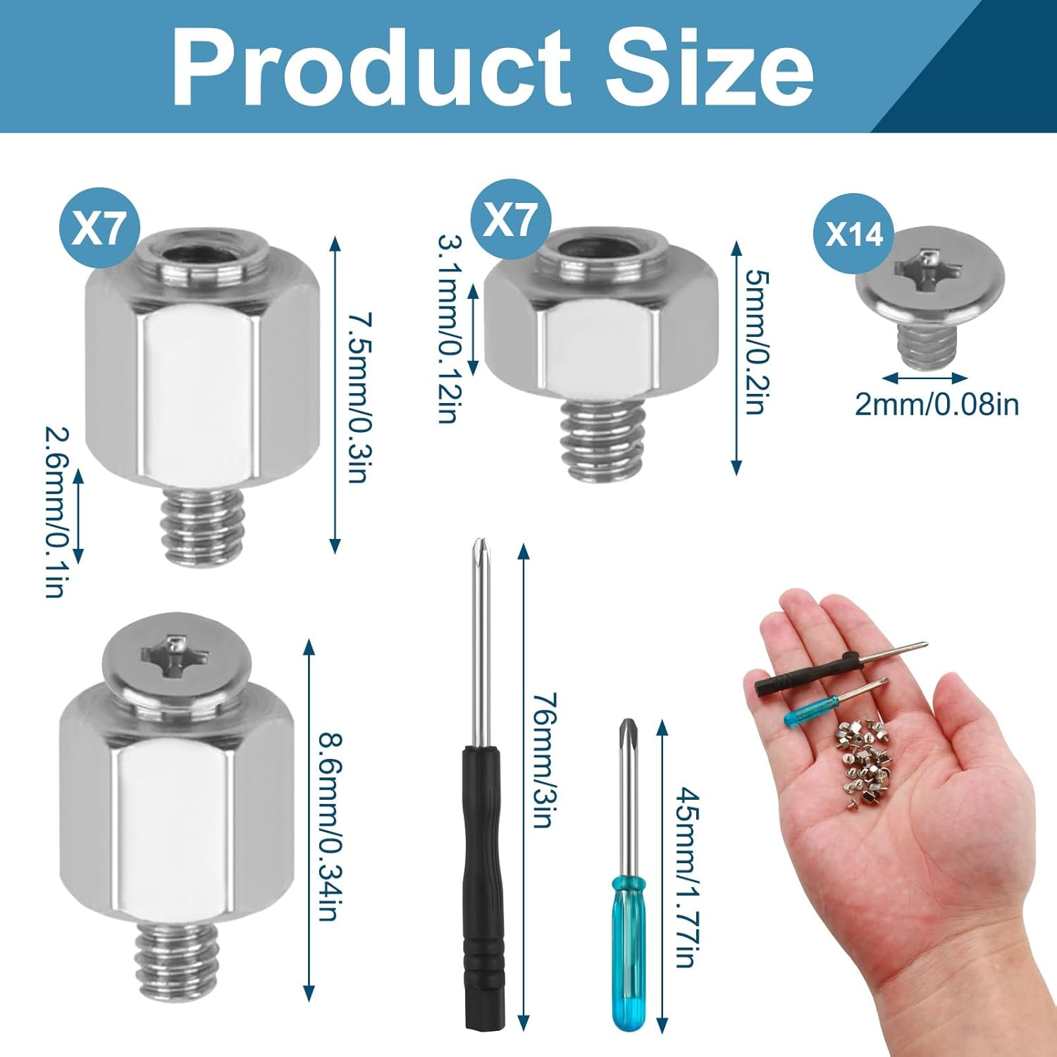 M2 SSD Nvme Computer Screw Fixing Kit 7 Sets of M2X2.5+2.5 & M2X4.5+2.5 with 2 Precision Screwdrivers Perfectly Compatible with All PC Devices & Small Machinery High Hardness Fasteners image number 4