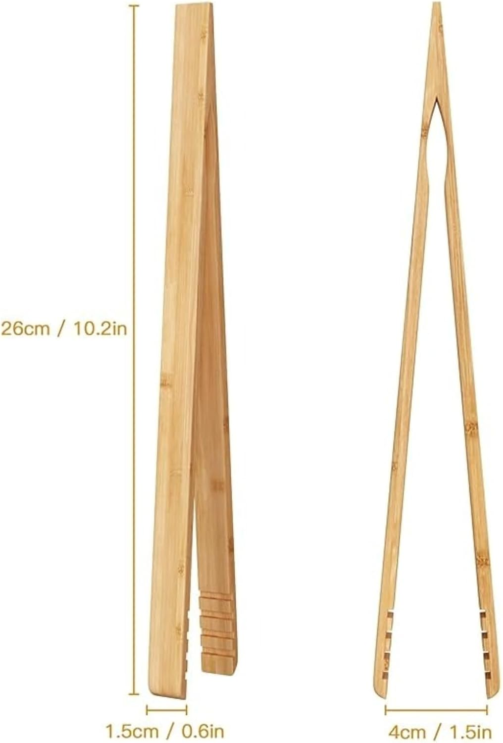Kalione 2 Pieces Bamboo Kitchen Tongs, 10.2 Inches Toaster Tongs with Anti-Slip Design, for Toaster,Fruits, Kitchen Utensil, Salad, Pasta, Grilling, BBQ