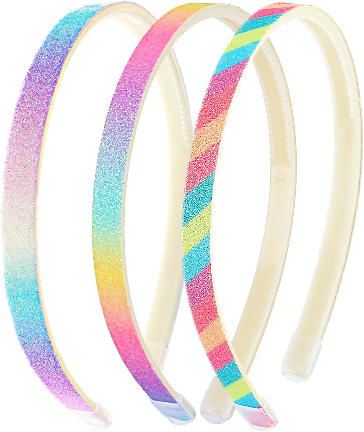 WLLHYF 3Pcs Glitter Headband Plastic Cute Sparkly Non Slip Head Bands with Teeth Colorful Confetti Rainbow Bling Sweet Hard Hairbands Little Girl Hair Accessories (Rainbow Color) image number 3