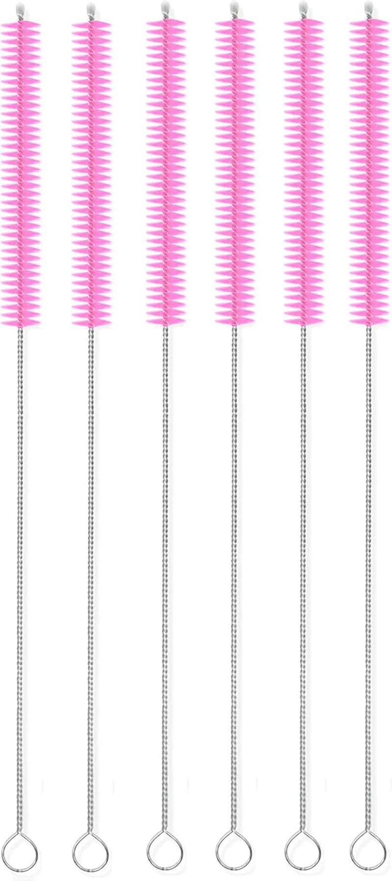 FOREVERIE Multipurpose Small Cleaning Brush Pink for Cleaning Straws, Sippy Cups, Water Bottles, Nozzle, Teapot, Narrow Corner Area, Set of 6, Diameter 10 X Length 250 Mm / 0.4 X 10 Inch