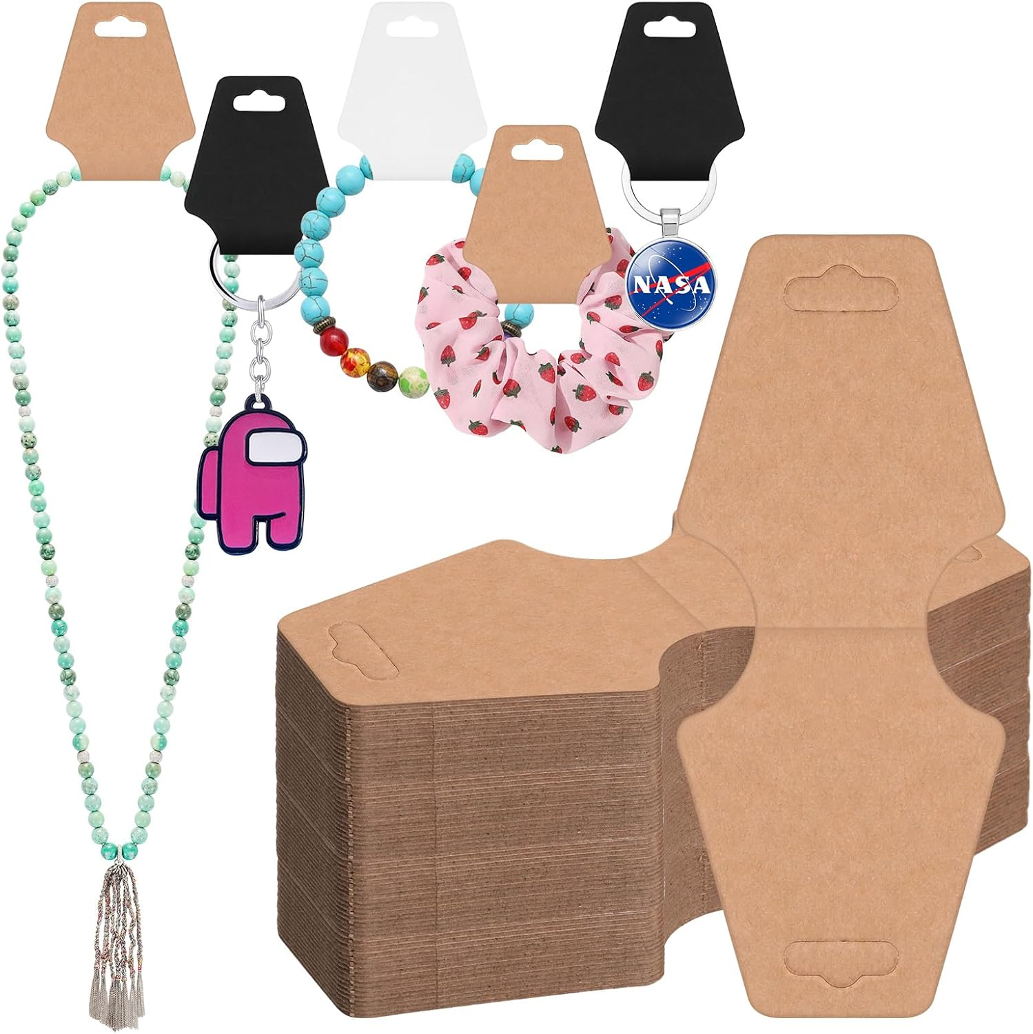 Tanstic 200Pcs Necklace Display Cards, 1.96 X 4.72 Inch/50 X 120Mm Bracelet Keychain Earring Kraft Paper Packing for Jewelry (Brown)