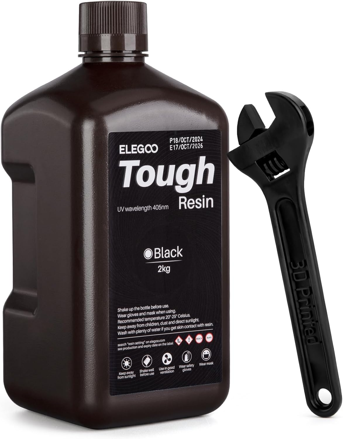 ELEGOO Tough Resin 3D Printer Resin with High Hardness, Low Viscosity, Low Shrinkage, Compatible with MSLA LCD DLP 3D Printers, Grey 1000G