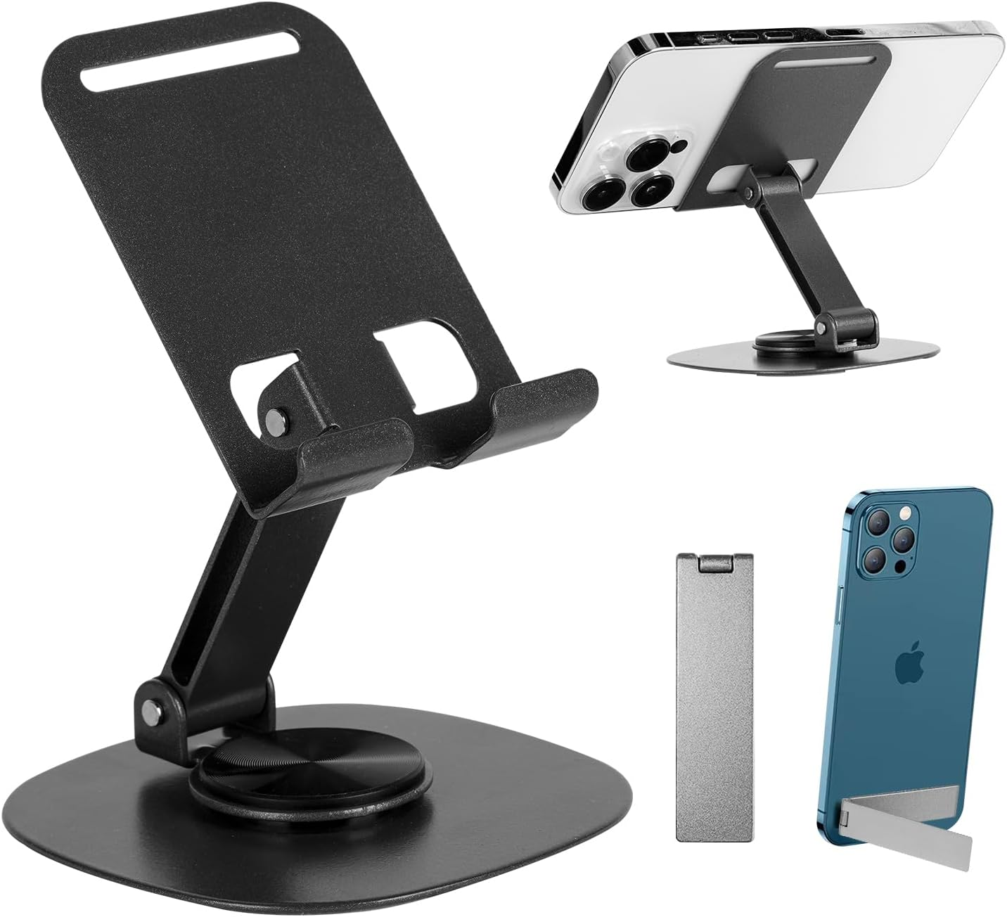 360&deg; Rotating Metal Phone Stand &ndash; Adjustable Height Desktop Holder, Non-Slip Foldable Base for All Iphones/Samsung, Vertical & Horizontal Viewing (Portable Desk Accessory) image number 5