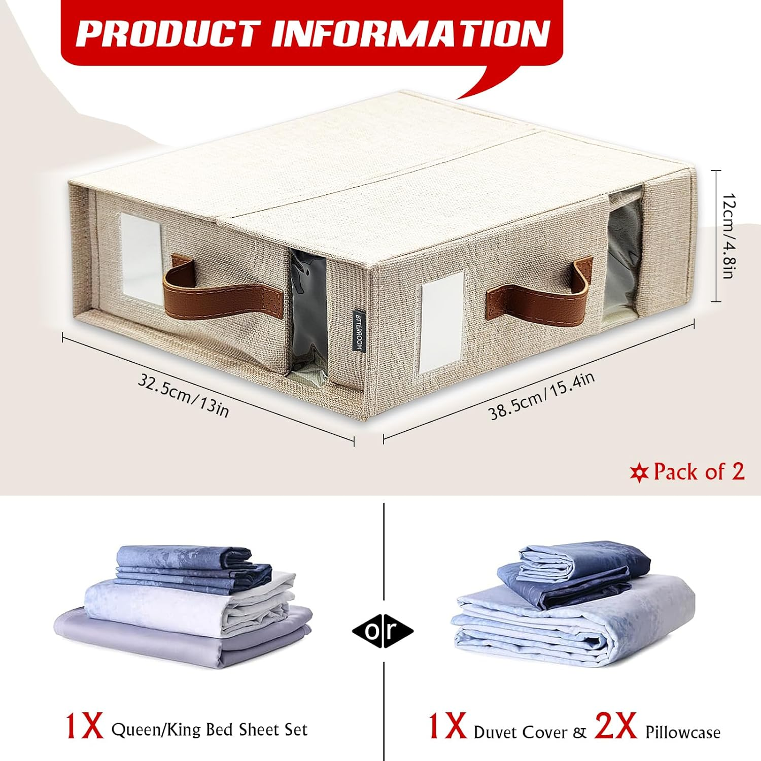 Bed Sheet Organisers and Storage, 2 Pack Sheet Organizer for Linen Closet, Foldable Bedding Sheets Set Organizer (Queen & King Size) with Window for Bedsheets,Duvet Covers and Pillow image number 1