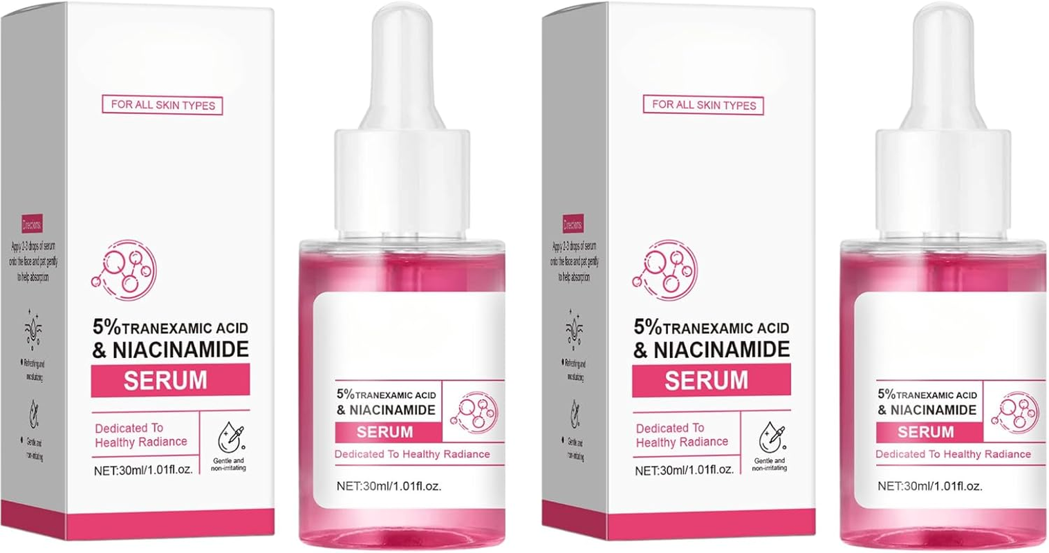 Brightening Face Serum with 5% Tranexamic Acid, Niacinamide & Arbutin &ndash; Hydrating Anti-Aging Formula with Rose Extract, Fades Dark Spots, Evens Skin Tone & Boosts Radiance, 30Ml (6Pcs)
