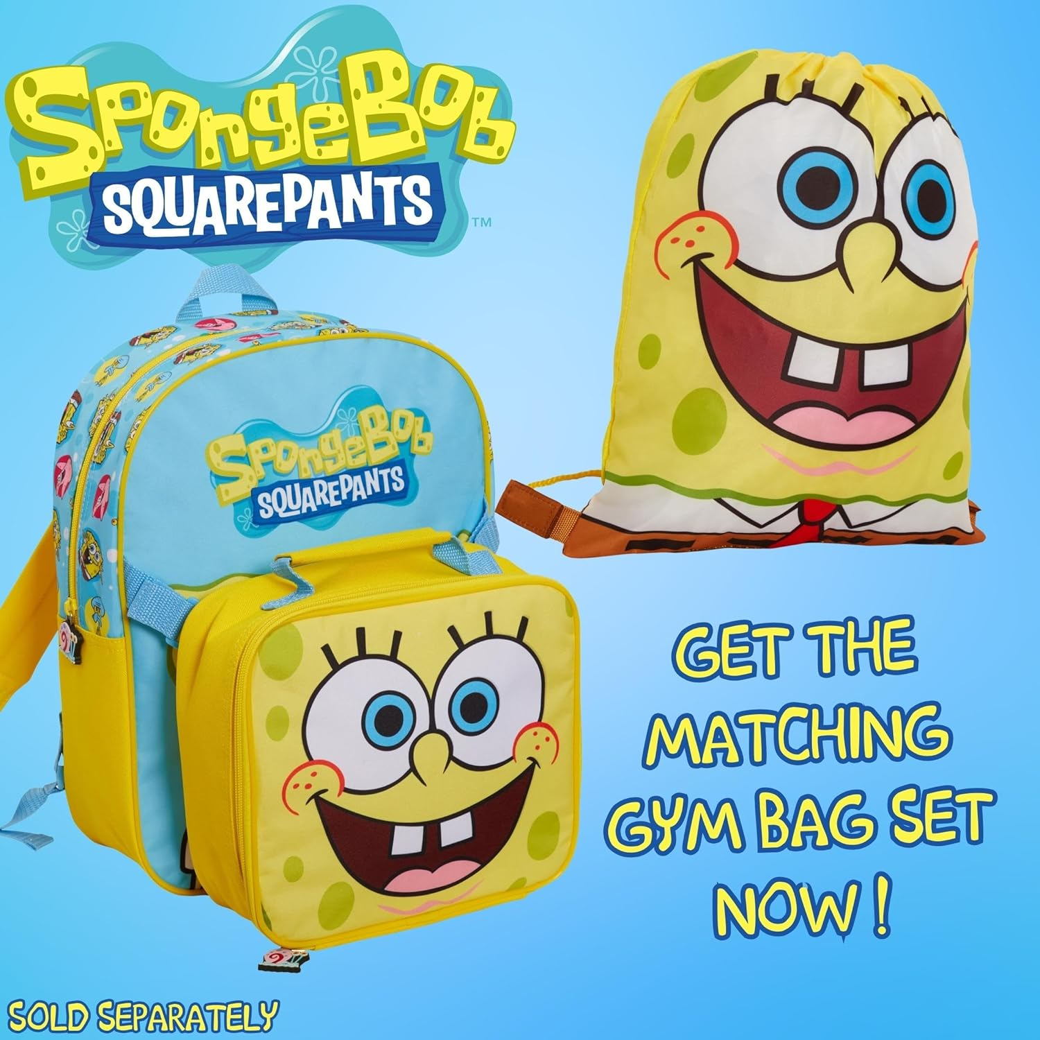 SPONGEBOB SQUAREPANTS Backpack with Cool Lunch Bag Boys Girls School 2 Piece Set Detachable, Blue, One Size, Backpack image number 4