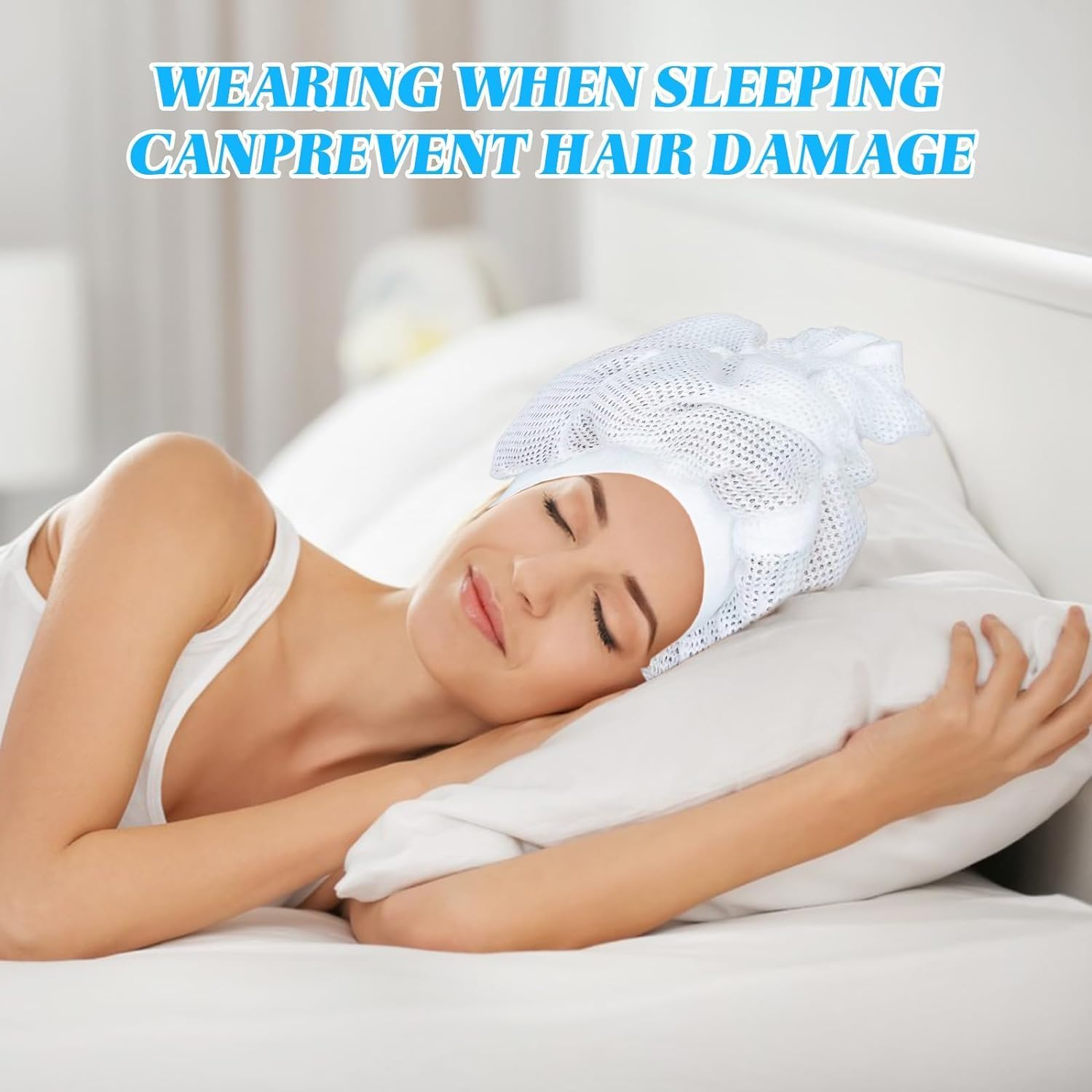 Liuweihui Plopping Net Cap (2 Pieces), Adjustable Hair Drying Cap for Curly Hair, 2024 Updated Plopping Mesh Cap with Cord for Drying Curly Hair(White) image number 3