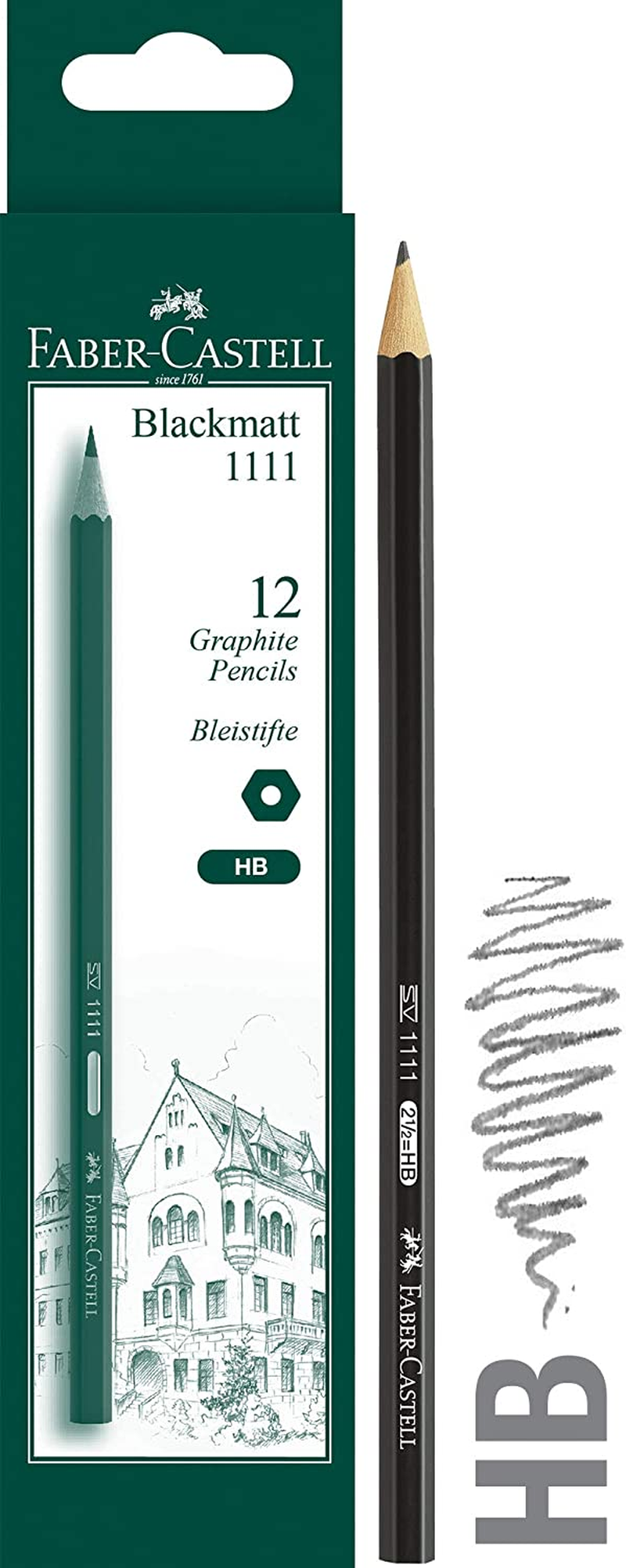 Faber-Castell Graphite Pencil 1111 HB, Pack of 12, (12-111100)