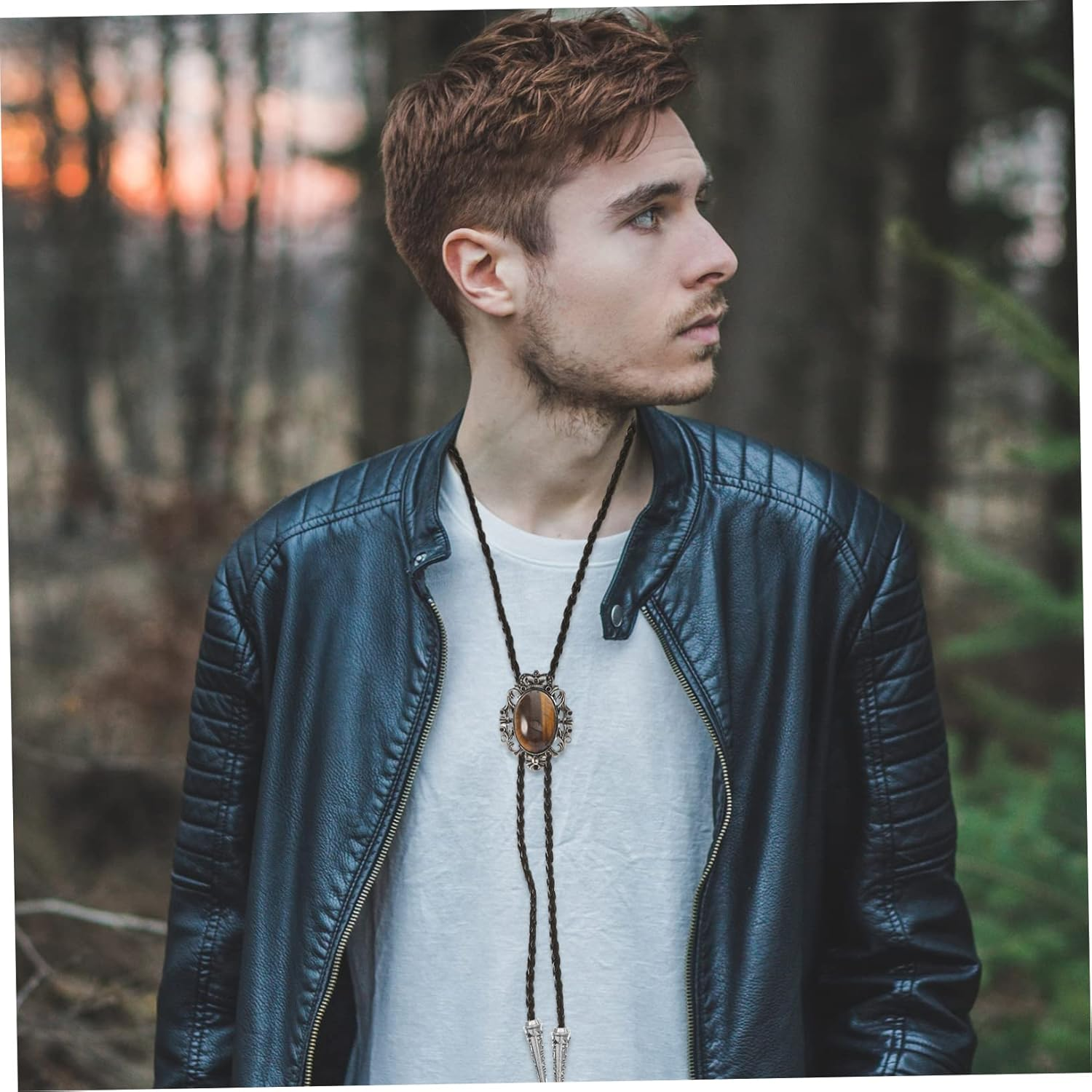 WESIEVYA Bolo Tie Men Necklaces Western Necklace Vintage for Men Locket for Men Aqua Ties Shirt Neck Chain Shirt Necktie Neckties Mens Necktie Cowboy Agate image number 6