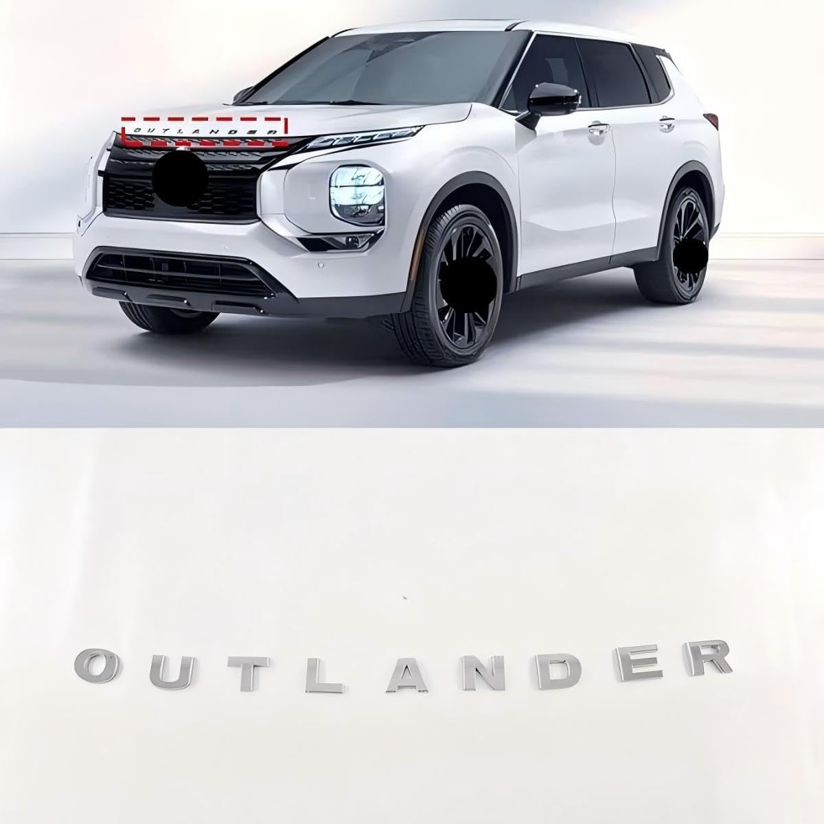 Hood Emblem Front Badge for Mitsubishi Outlander 2024 2023 2022, Accesories Silver Letters 3M Adhesive Raised Decal Exterior image number 4