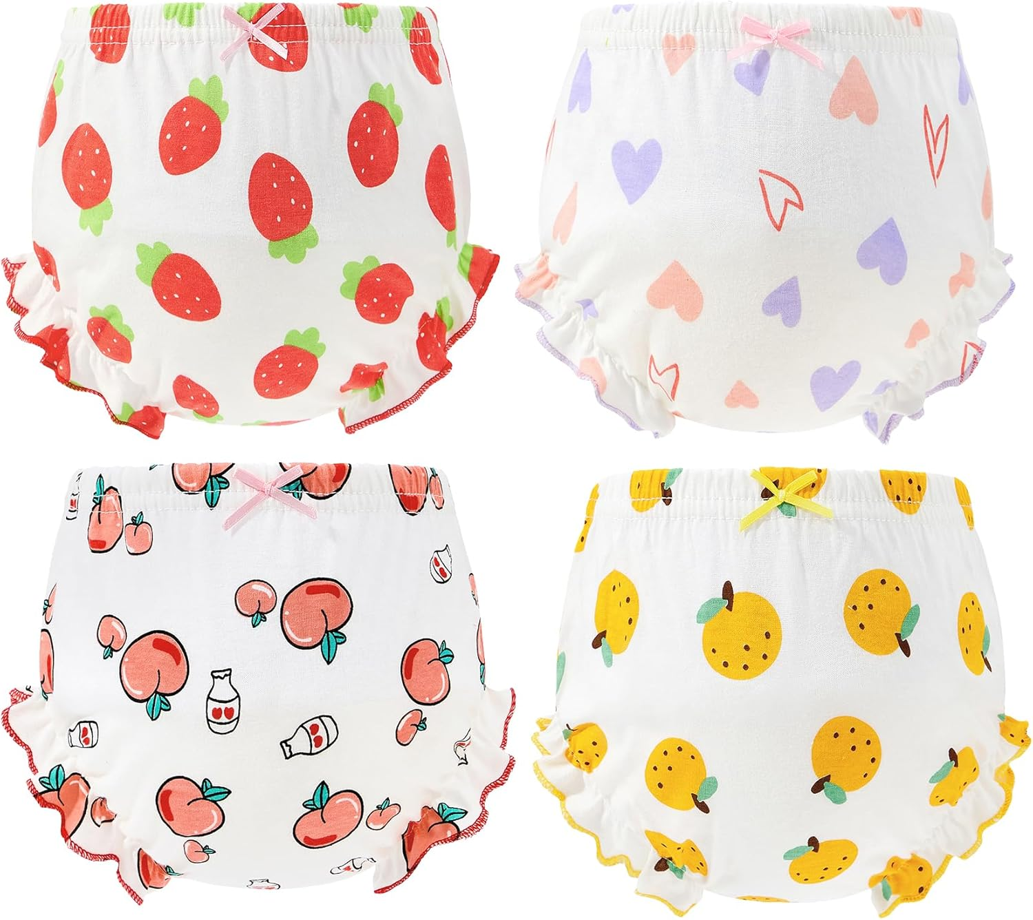 Durio 4-Pack Diaper Covers for Girls Ruffle Baby Bloomers for Baby Girls Cute Pattern Baby Underwear Cotton Toddler Bloomers image number 6