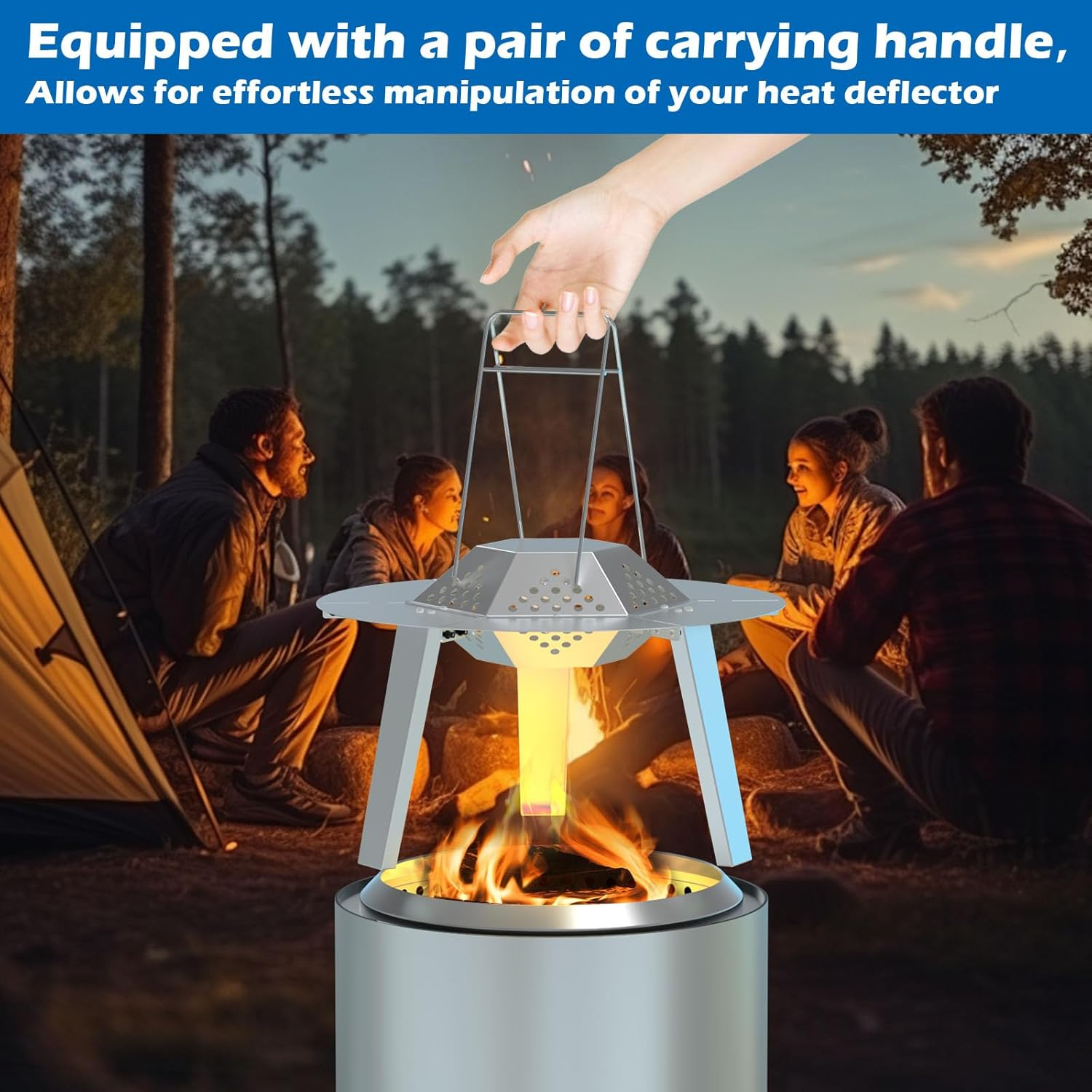 Heat Deflector for Solo Stove Yukon 27&rdquo; Stainless Steel Heat Diffuser for Solo Stove Yukon 1.0 2.0 Accessories with Carrying Handle and 3 Support Leg for 27" Other Outdoor Indoor Firepits image number 5