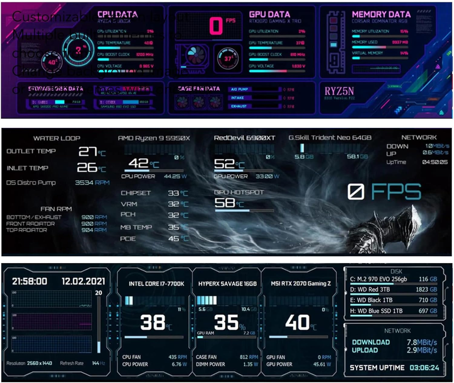 PC Temperature Monitor LCD Screen - 8.8 Inch 1920X480 IPS Secondary Display for ARGB Computer Case (White)