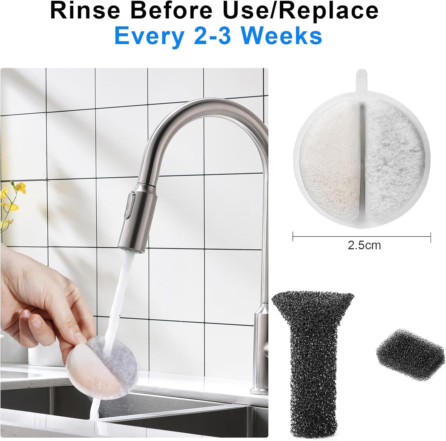 Filter Cat Fountain, Pack of 12 Replacement Filters and 12 Sponges Filter Replacement, Ion Exchange Resin and Activated Carbon Cat Pet Drinking Fountain Filter for 2.5 L Cat Fountain image number 3