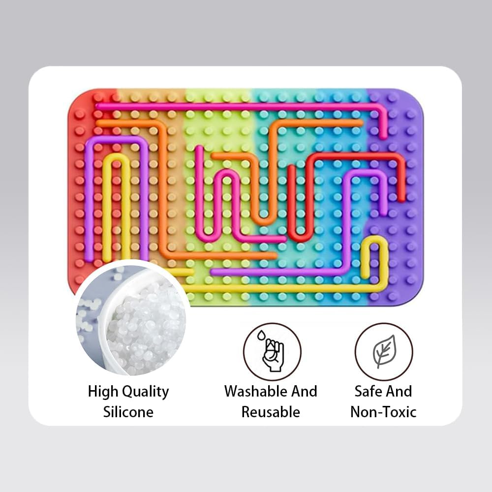 Sensory Activity Board - Double-Sided Silicone Fidget Toy for Anxiety & ADHD Relief, Autism Sensory Board with 11 Textured Strings,Calming Focus Tool (Rainbow) - Rainbow image number 2