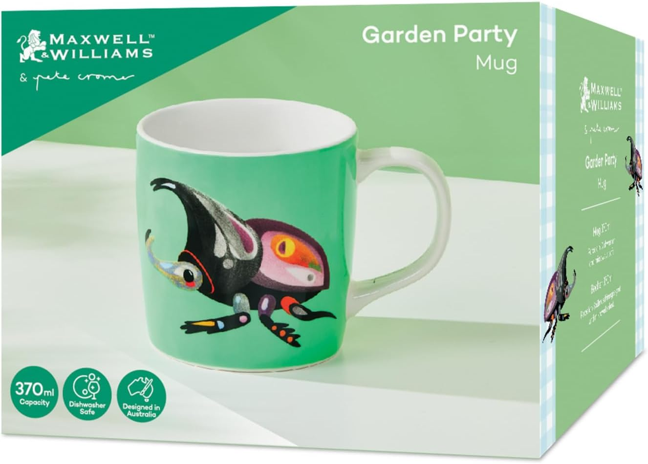 Maxwell & Williams Pete Cromer Garden Party Mug 370ML Rhino Beetle Gift Boxed image number 2