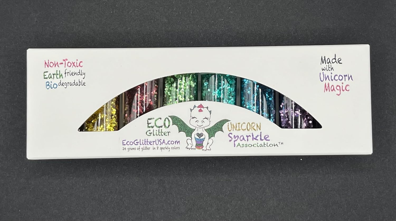 Unicorn Sparkle Association Non-Toxic Biodegradable Glitter, Set of 8 Colors, 24 Grams image number 1