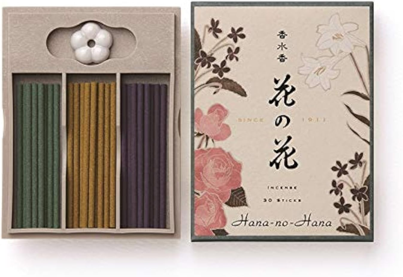 Nippon Kodo Hana-No-Hana Assortment 30 Sticks (Rose, Lily, & Violet), Japanese Quality Incense