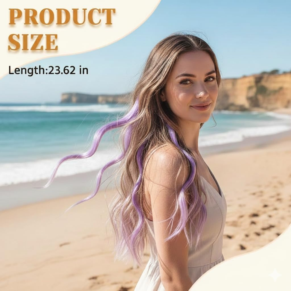 IMTKOOCO Purple Hair Extensions Clip in 4PCS Straight Highlighted Hair Pieces Professional Hair Extensions Clip in for Girls Women Halloween Cosplay Including Purple Hair and Clip in Hair Extensions image number 4