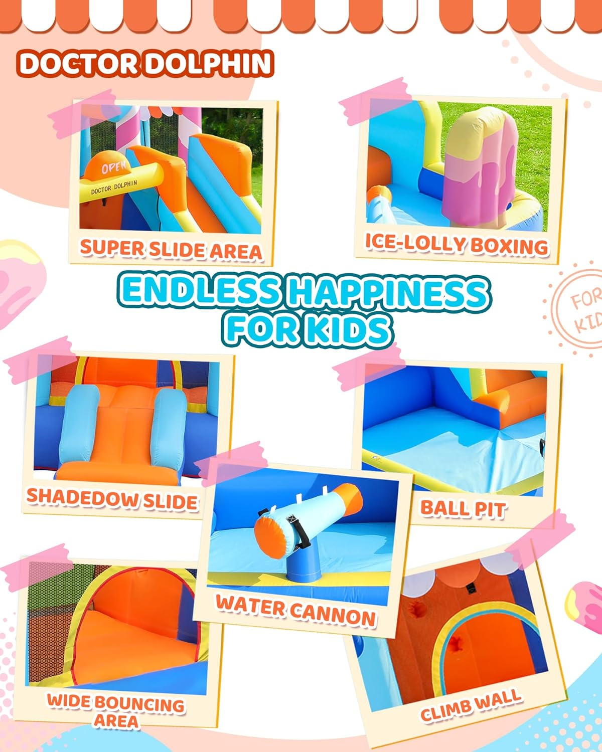 X Doctor Dolphin Inflatable Bounce House with Slide and Blower for Kids, Double Slide Jumping Inflatable Bouncer Blow up Bouncy Castle with Ball Pit for Indoors and Outdoors image number 6