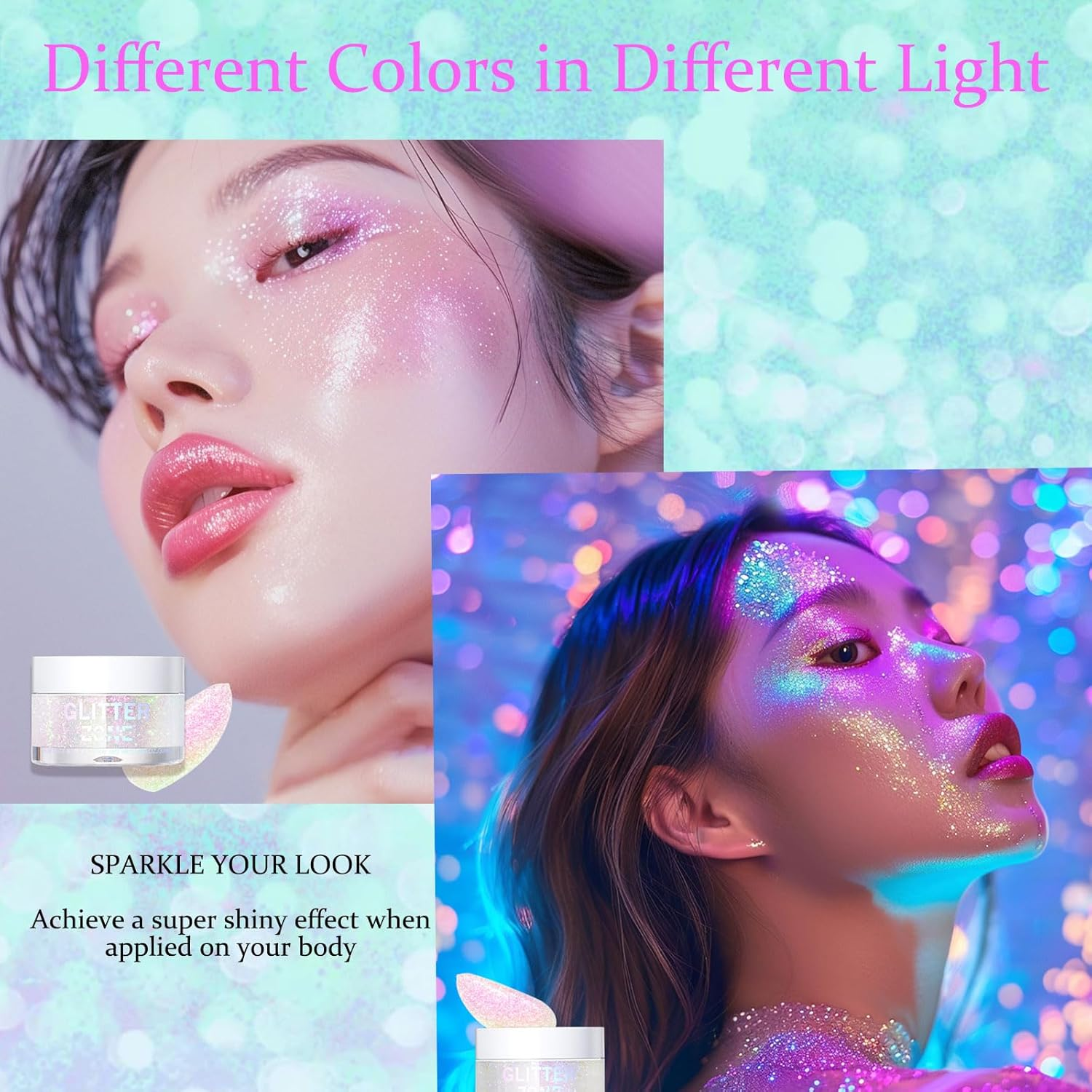 Face Glitter Body Glitter Makeup Glitter Hair Glitter Gel, 4 Colors Face and Body Glitter Gel, Long Lastings Makeup Glitter Gel for Women, Glitter for Concert Festival Makeup image number 3