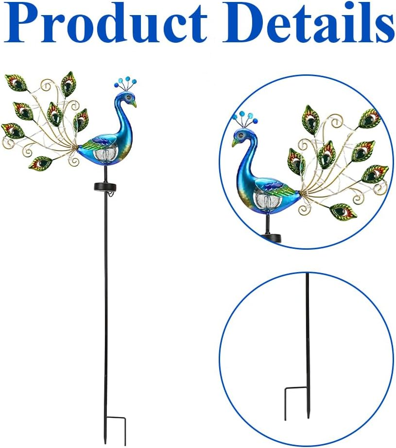 Solar Garden Lights, 3-In-1 Waterproof Solar Lights, with Peacock, Ground-Mounted Lawn Lights, Ambient Lighting, Decorative Lighting, Metal Lamp, Automatic Photosensitivity, for Garden, Yard, Patio image number 3